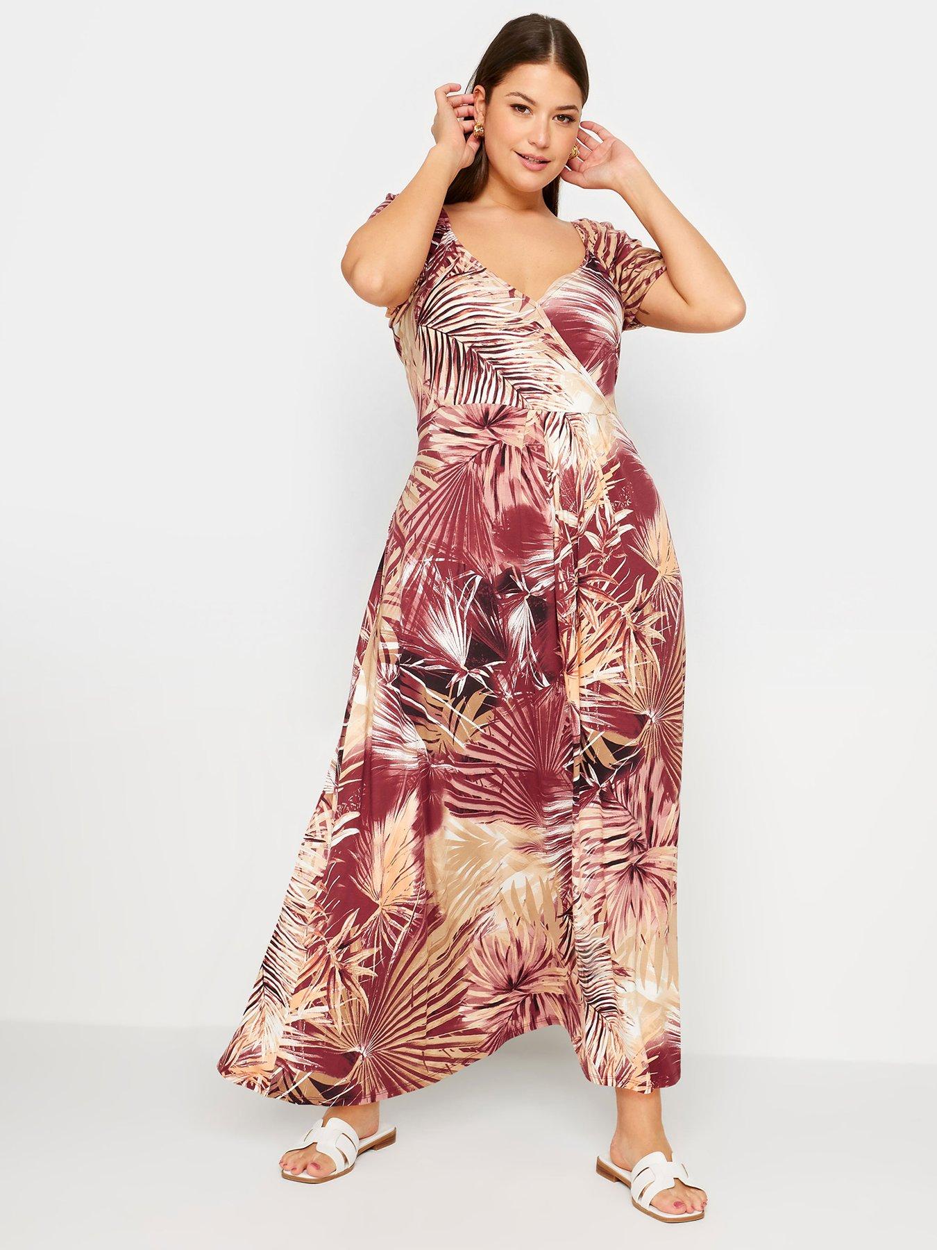 yours-leaf-print-wrap-maxi-dress-curve-brown