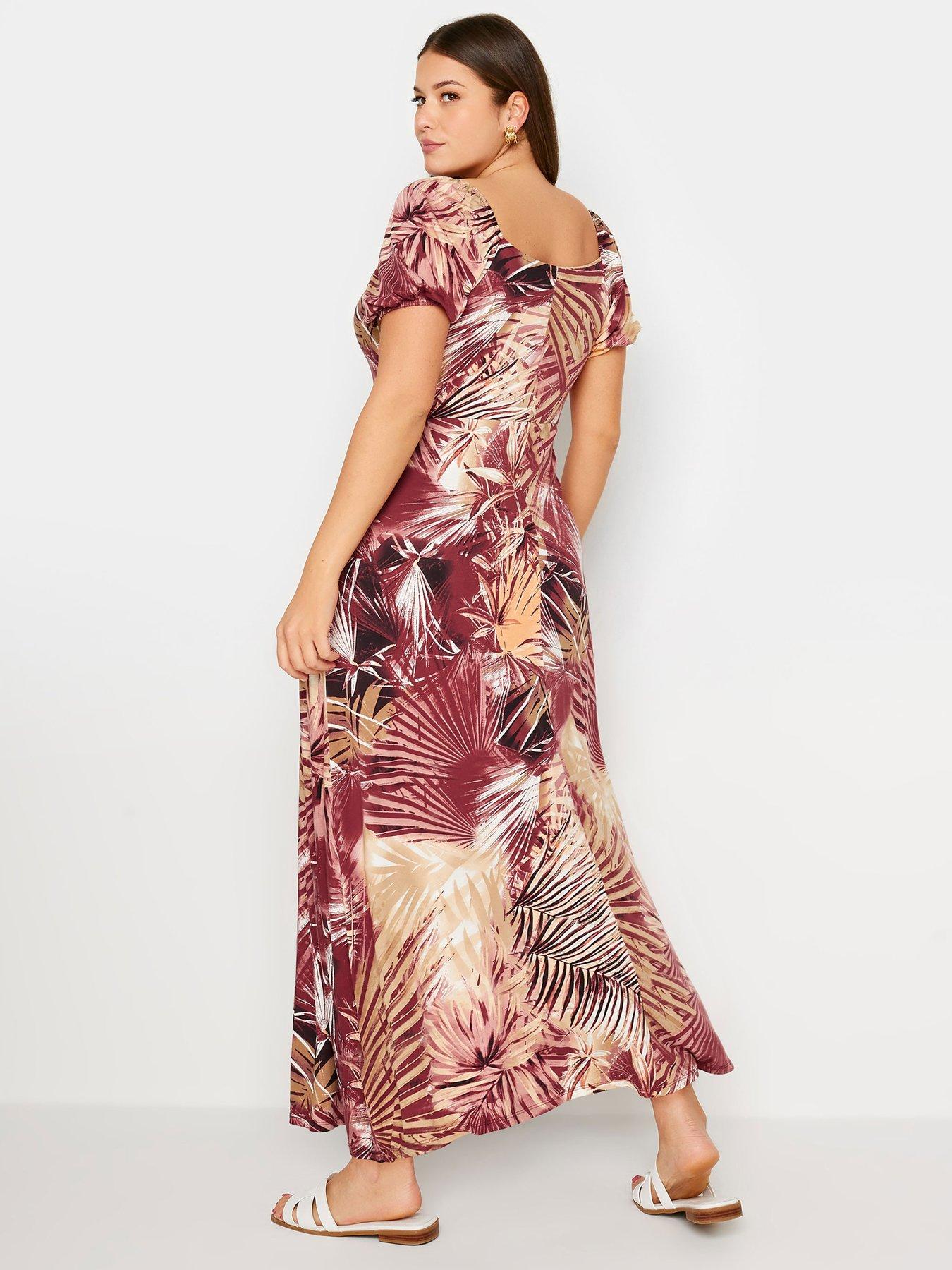 yours-leaf-print-wrap-maxi-dress-curve-brownstillFront