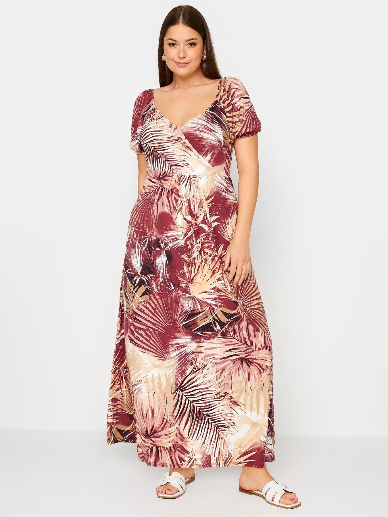 yours-leaf-print-wrap-maxi-dress-curve-brownback