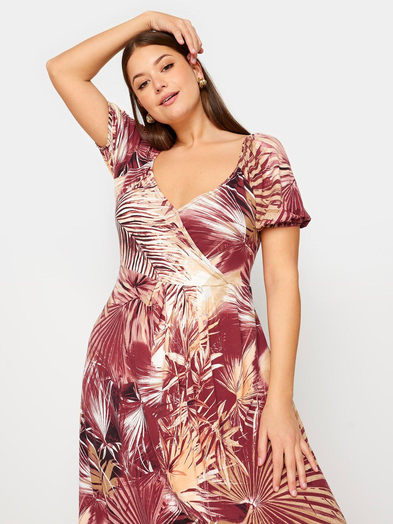 yours-leaf-print-wrap-maxi-dress-curve-brownoutfit