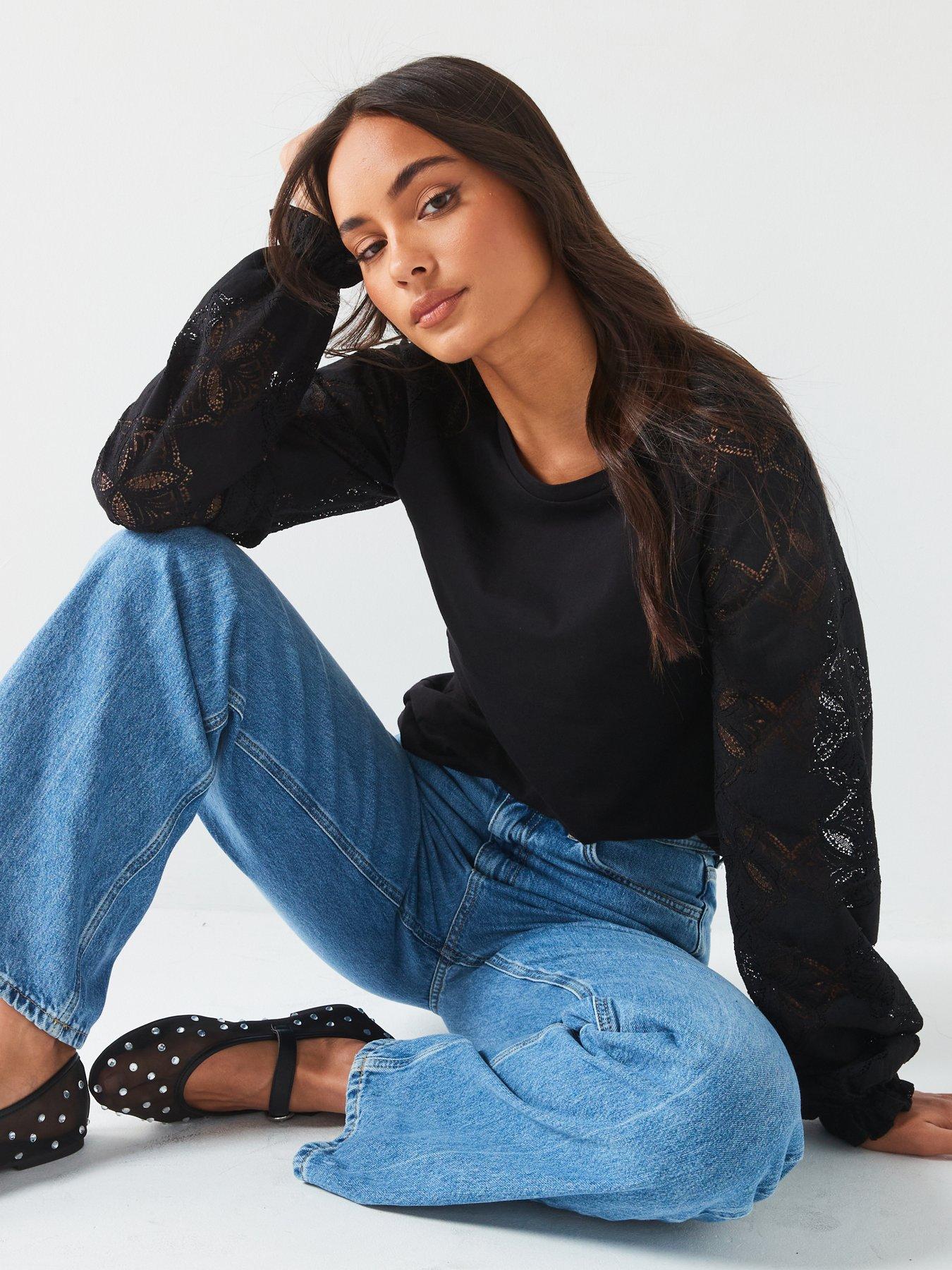 v-by-very-lace-sleeve-crew-neck-long-sleeve-top-blackdetail