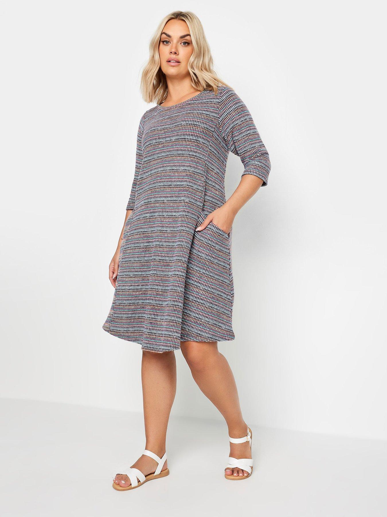 yours-striped-soft-touch-pocket-dress-grey