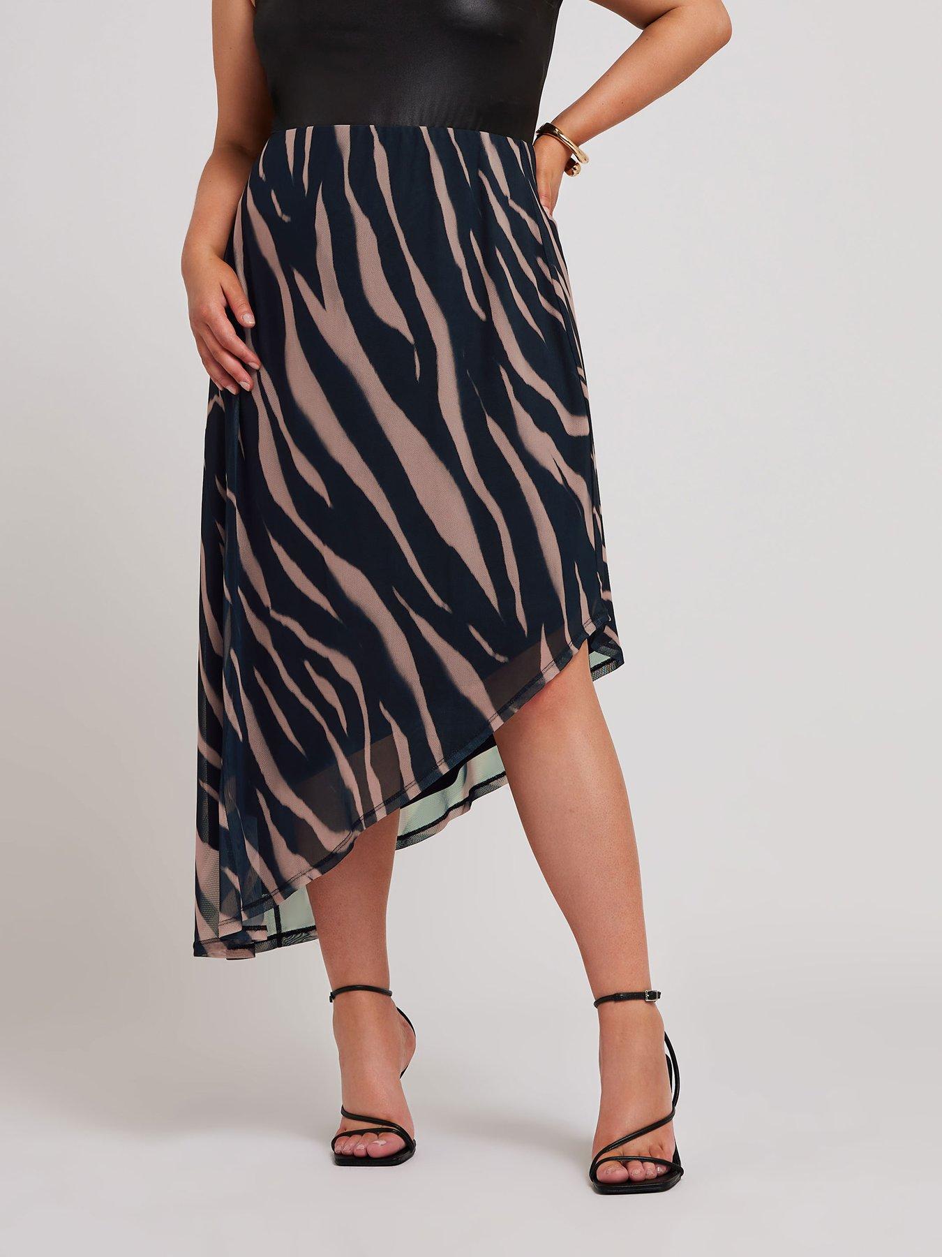 yours-zebra-animal-asymmetric-mesh-skirt