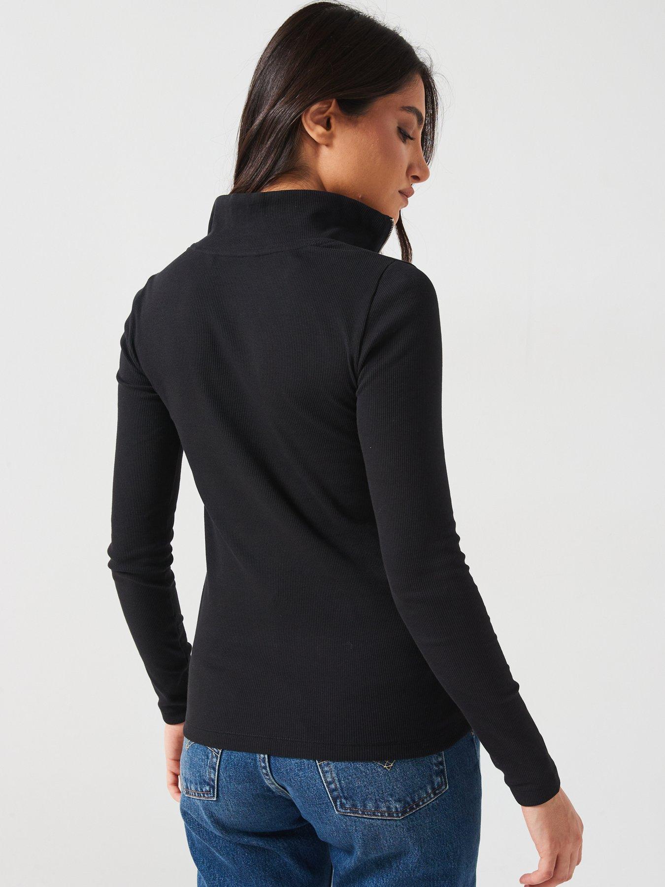 everyday-ribbed-half-zip-long-sleeve-top-blackstillFront