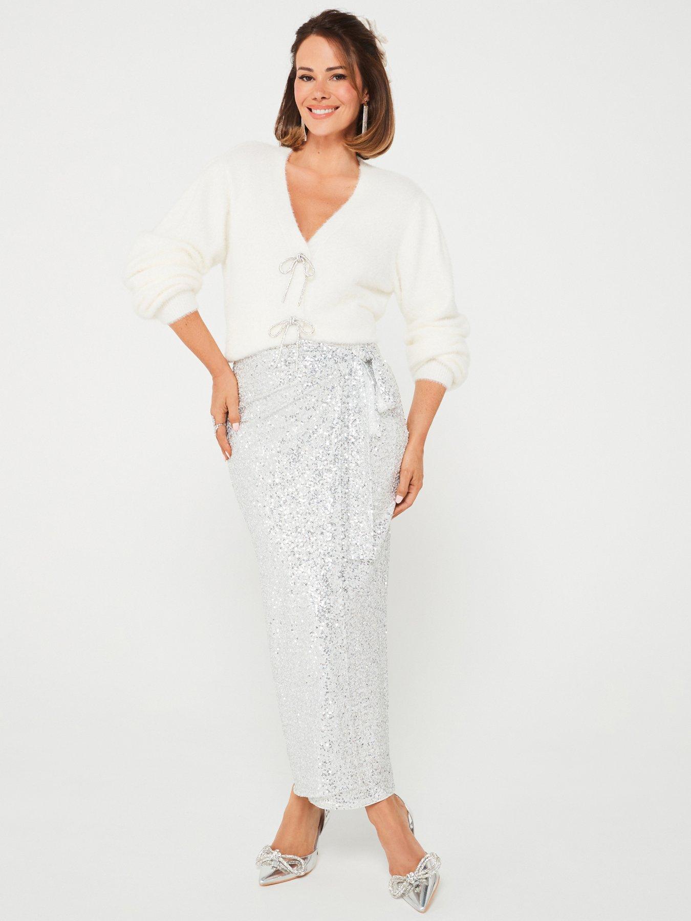 undefined X Carol Byrne Sequin Wrap Midaxi Skirt - Silver