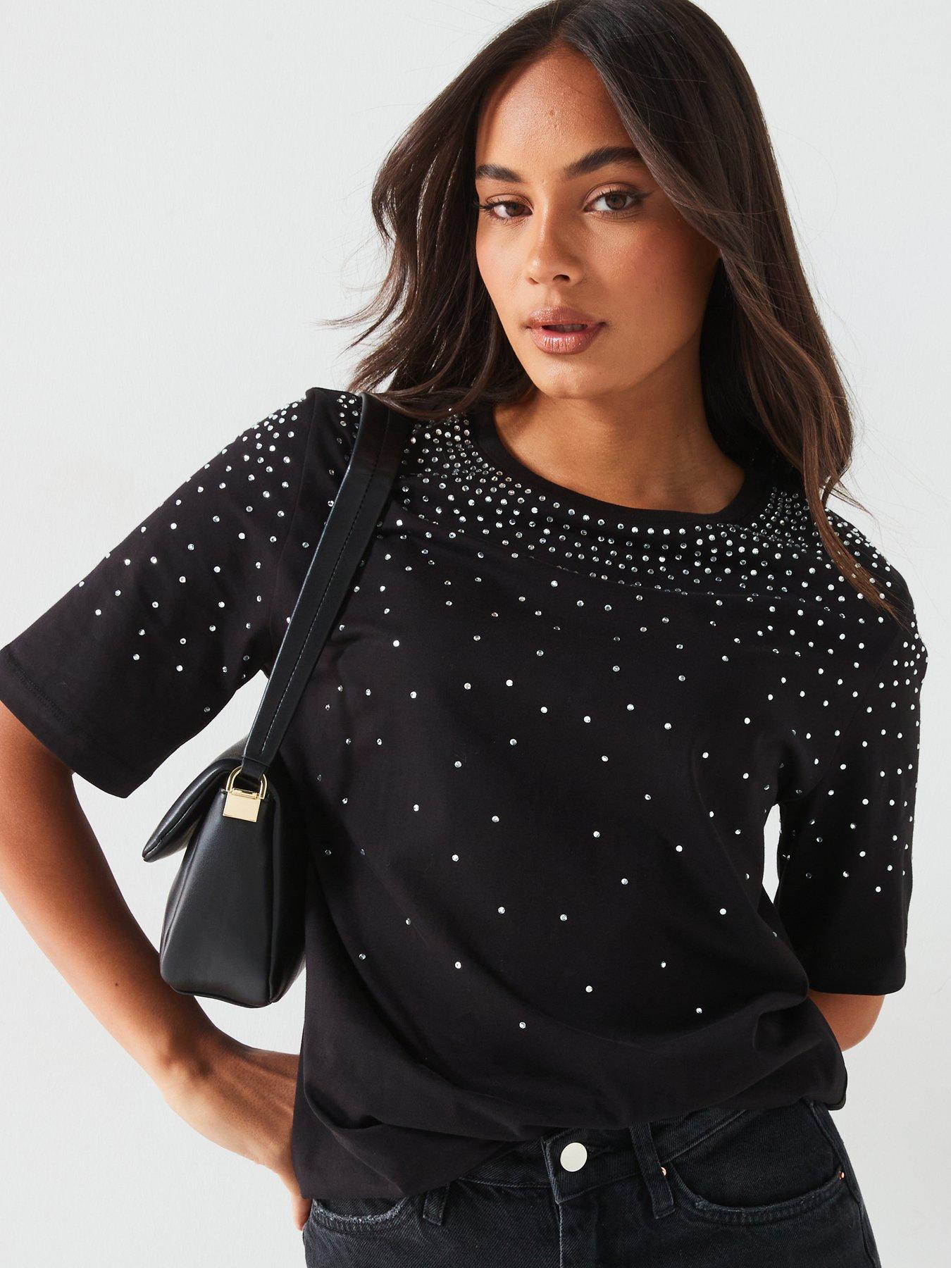 v-by-very-sequinned-longline-t-shirt-black