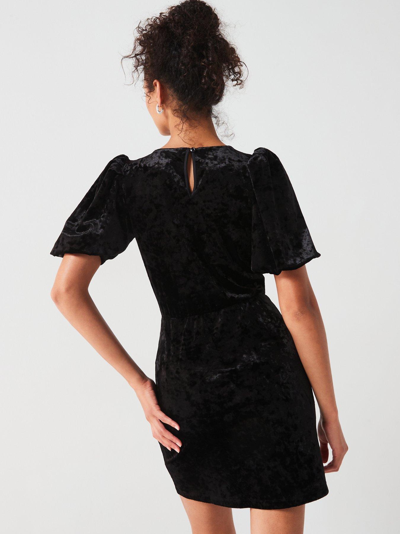 v-by-very-diamante-bow-velvet-puff-sleeve-mini-dress-blackstillFront