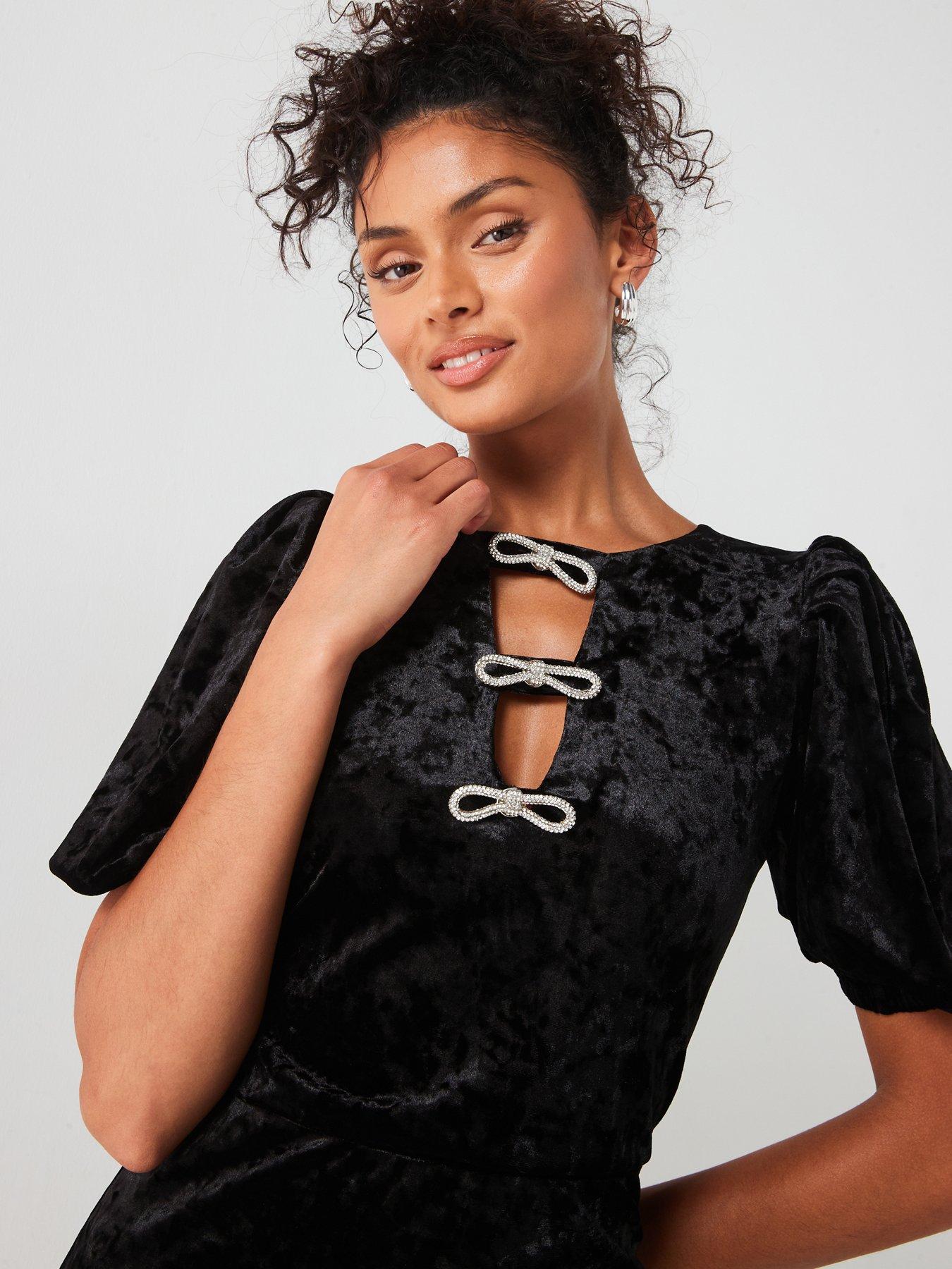 v-by-very-diamante-bow-velvet-puff-sleeve-mini-dress-blackdetail