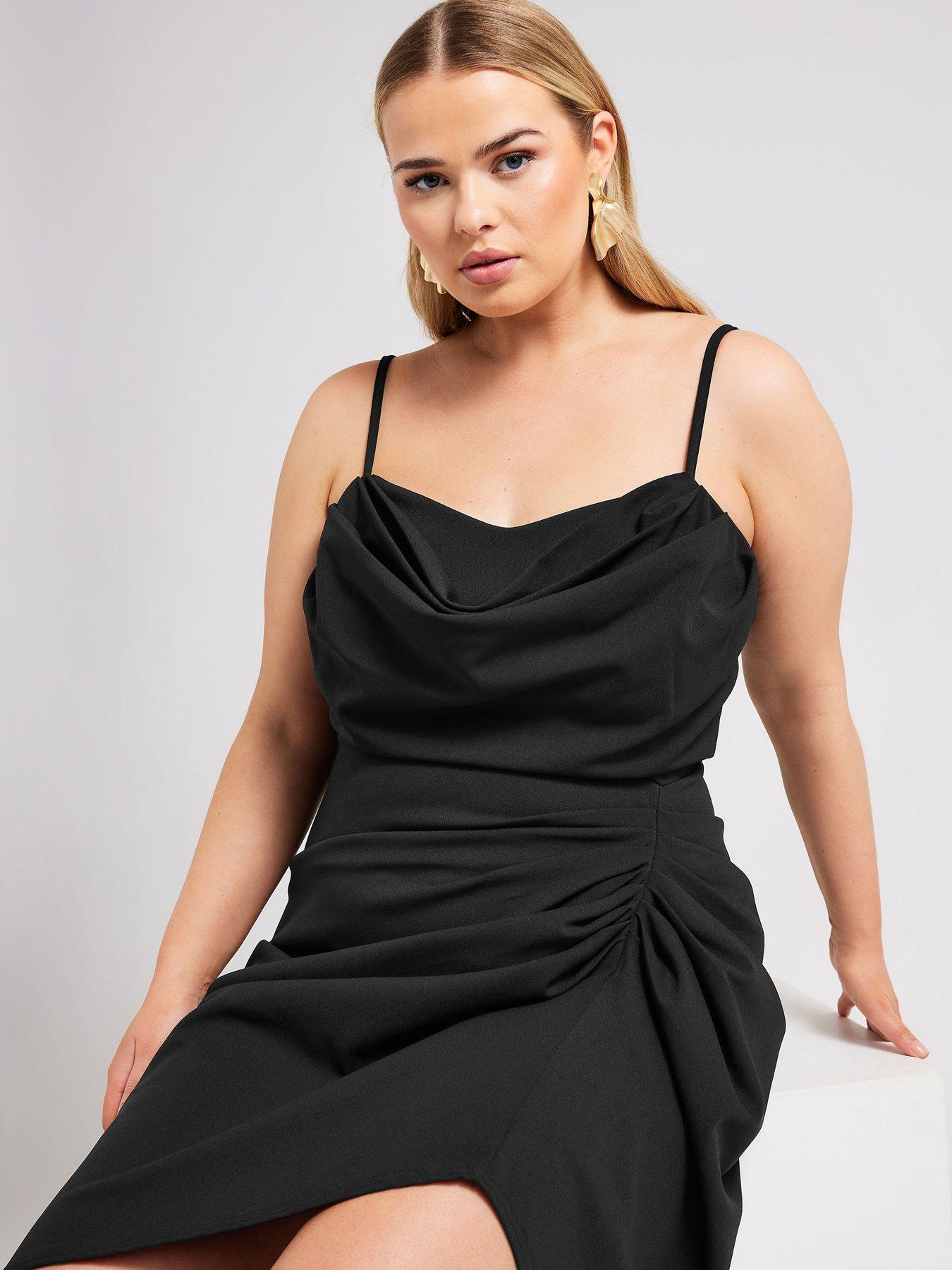 yours-cowl-neck-gathered-dress-blackoutfit