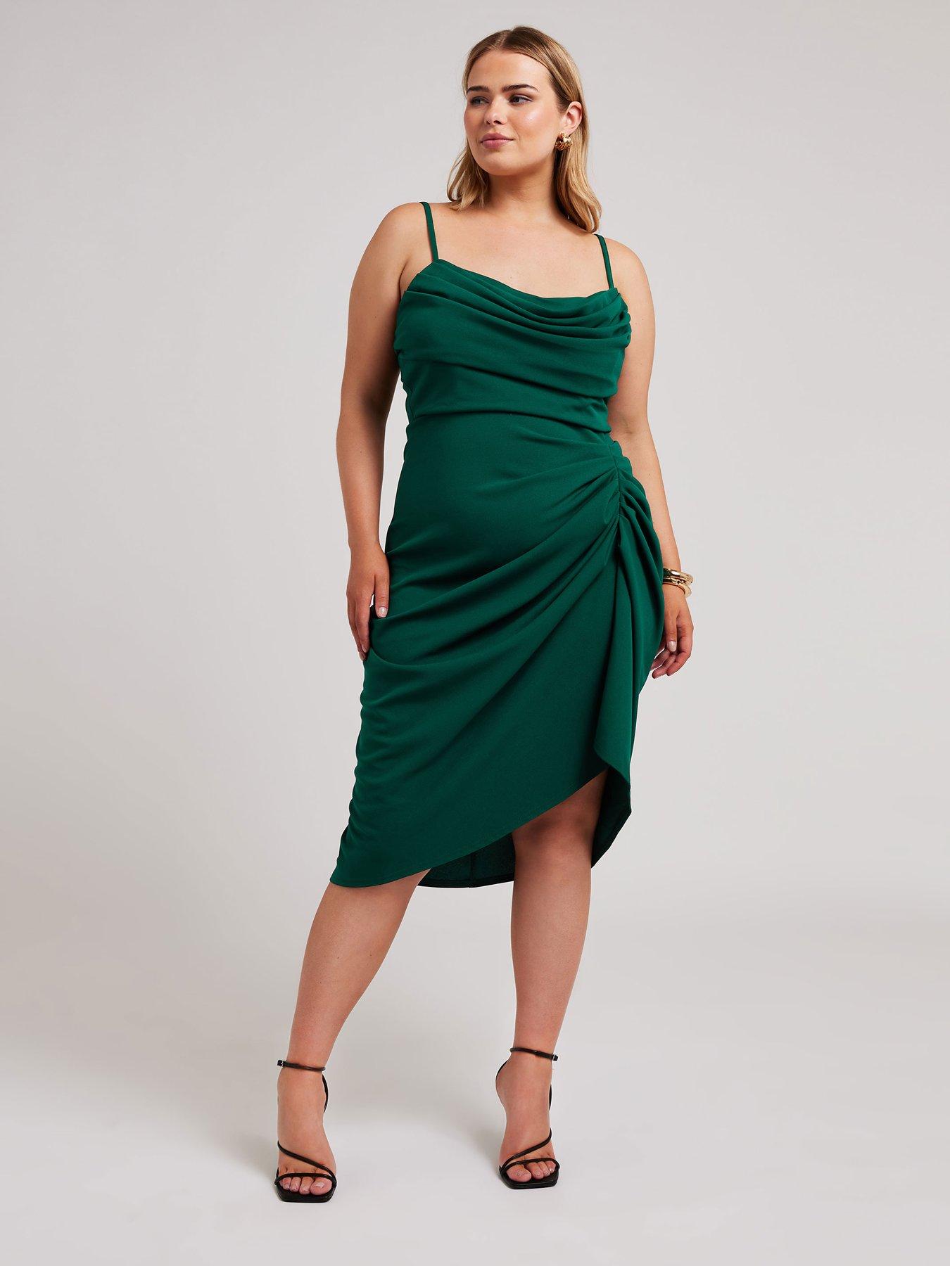 yours-cowl-neck-gathered-dress-green