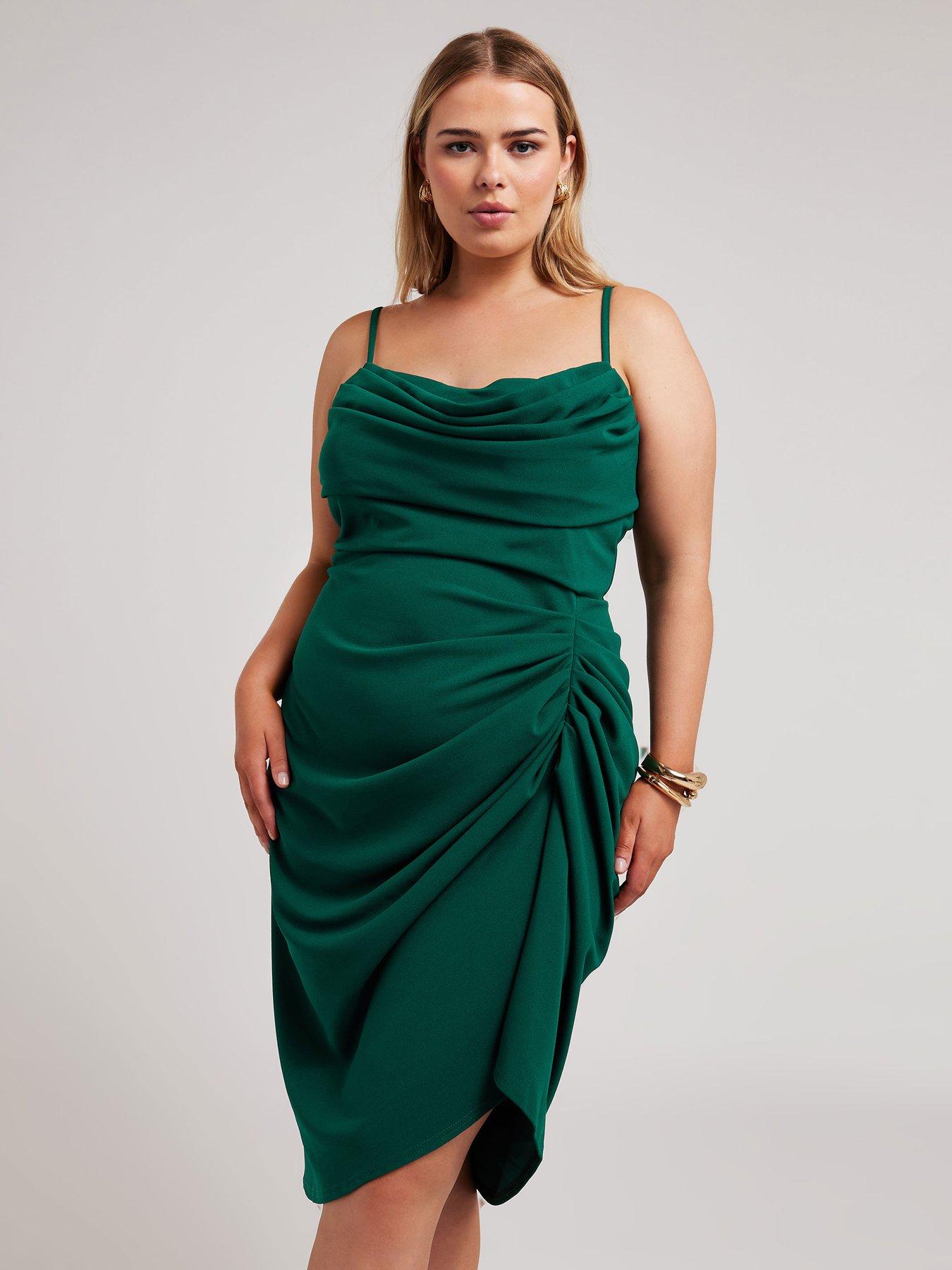 yours-cowl-neck-gathered-dress-greenback