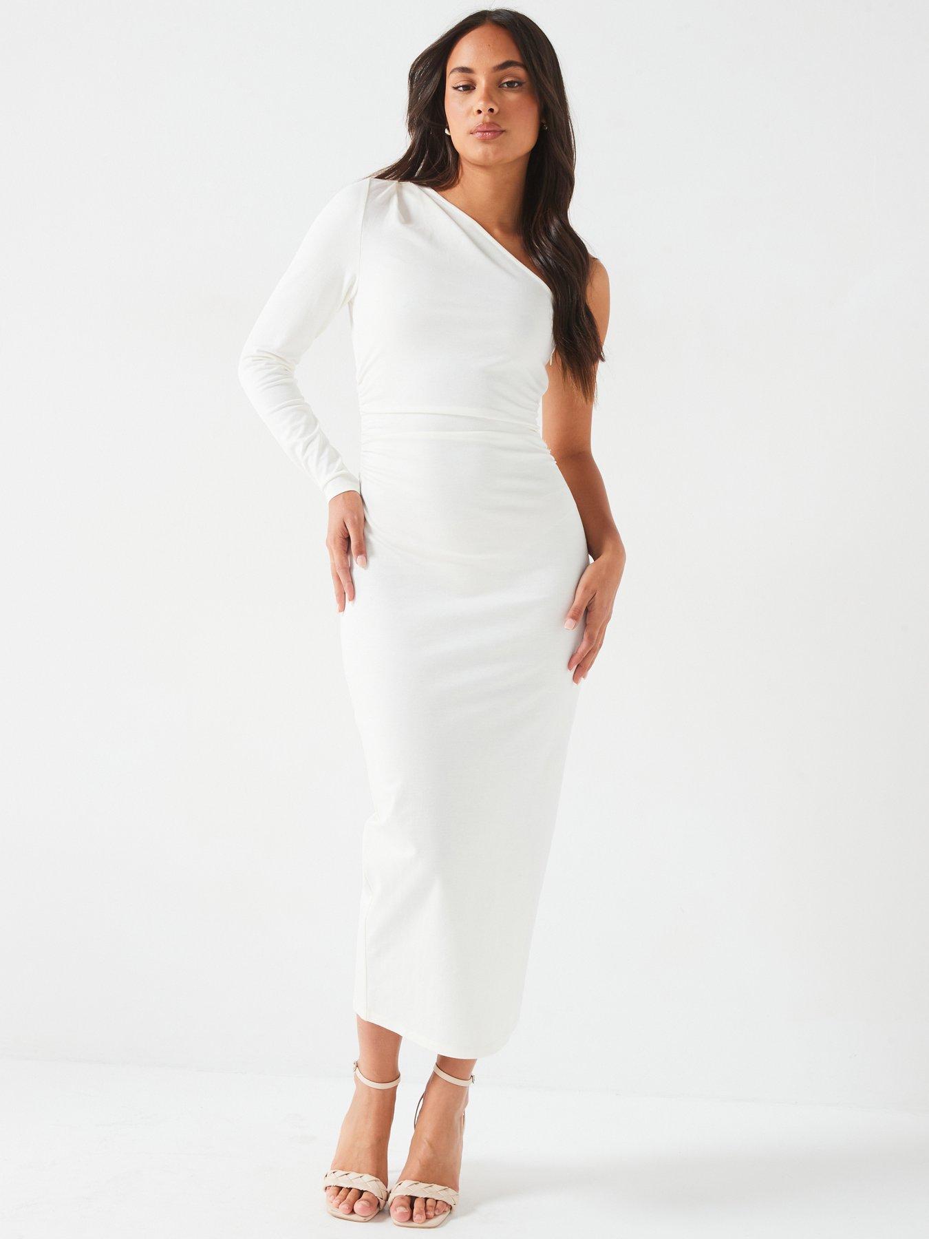 v-by-very-one-shoulder-ruched-waist-stretch-midi-dress-cream