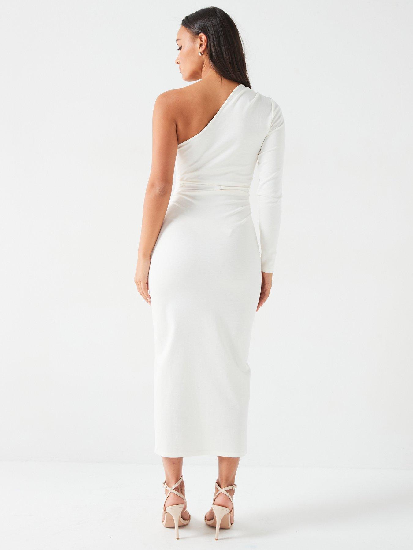 v-by-very-one-shoulder-ruched-waist-stretch-midi-dress-creamstillFront