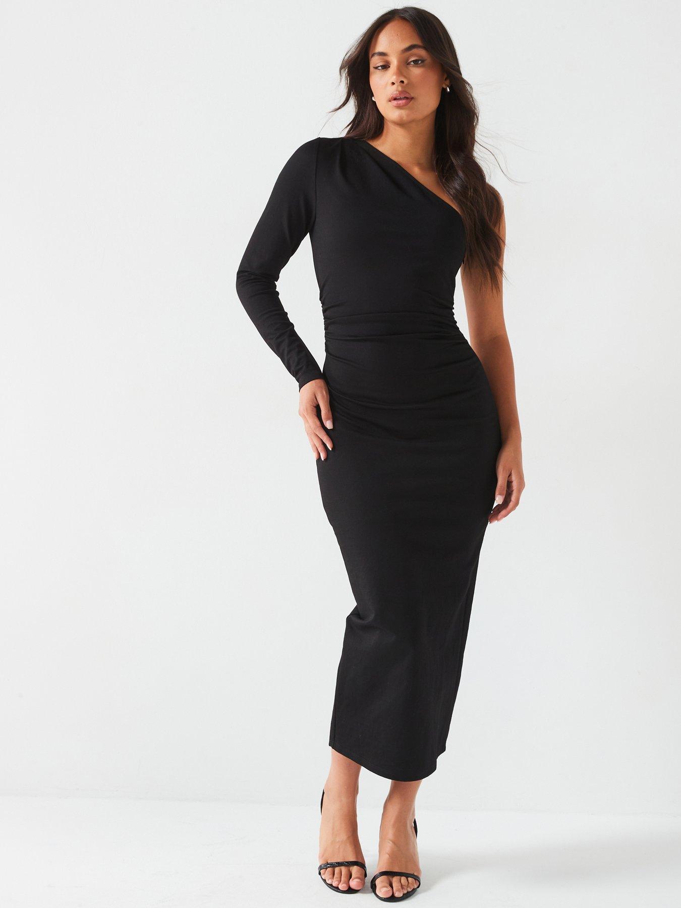 v-by-very-one-shoulder-ruched-waist-stretch-midi-dress-black