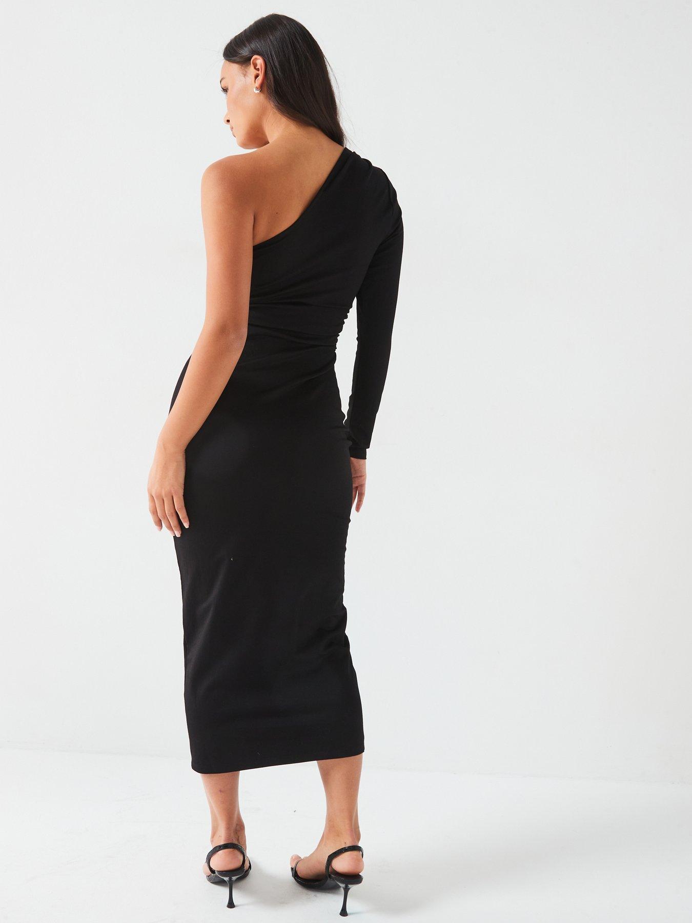 v-by-very-one-shoulder-ruched-waist-stretch-midi-dress-blackstillFront