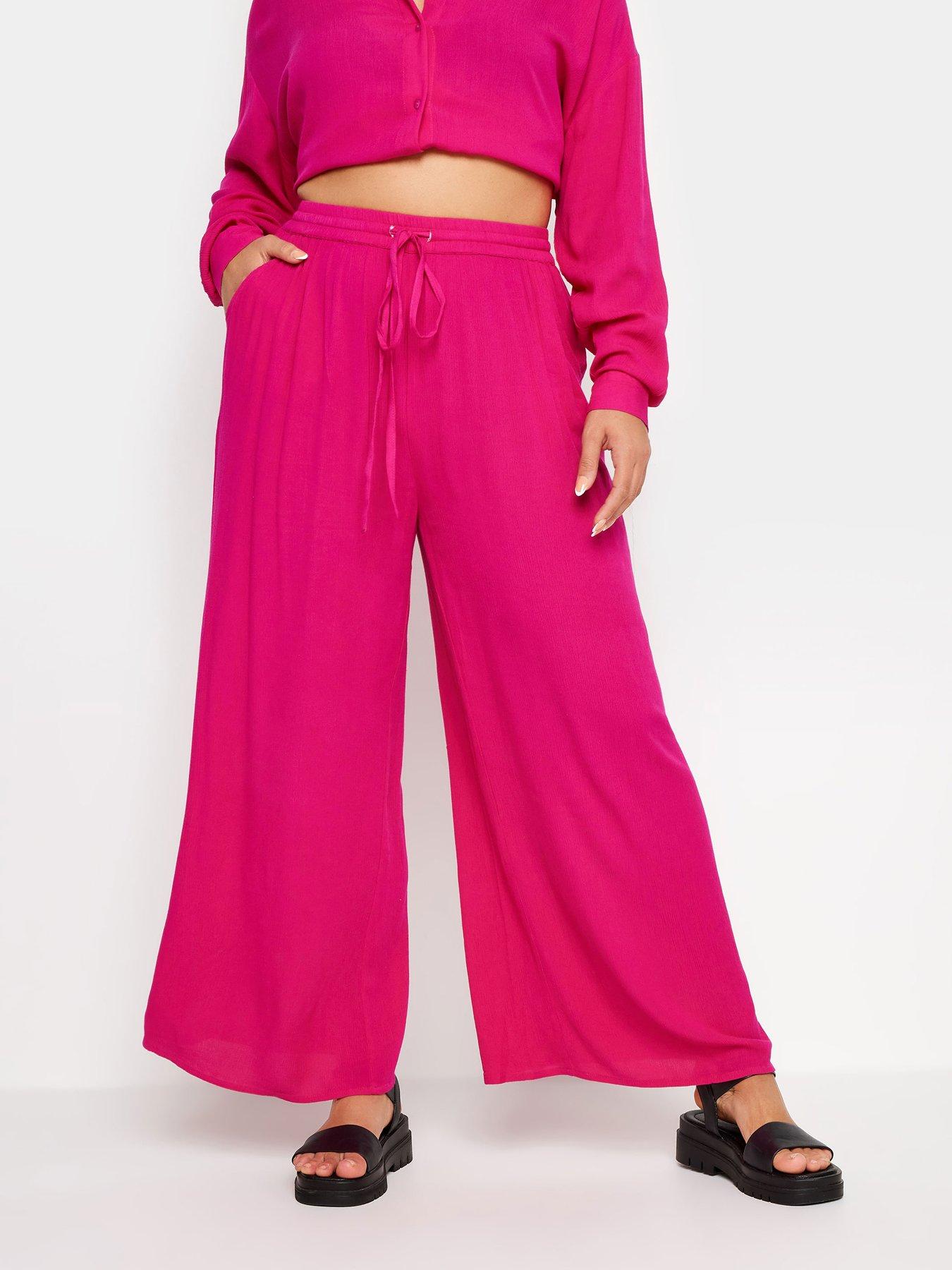 yours-crinkle-wide-leg-trousers-magenta