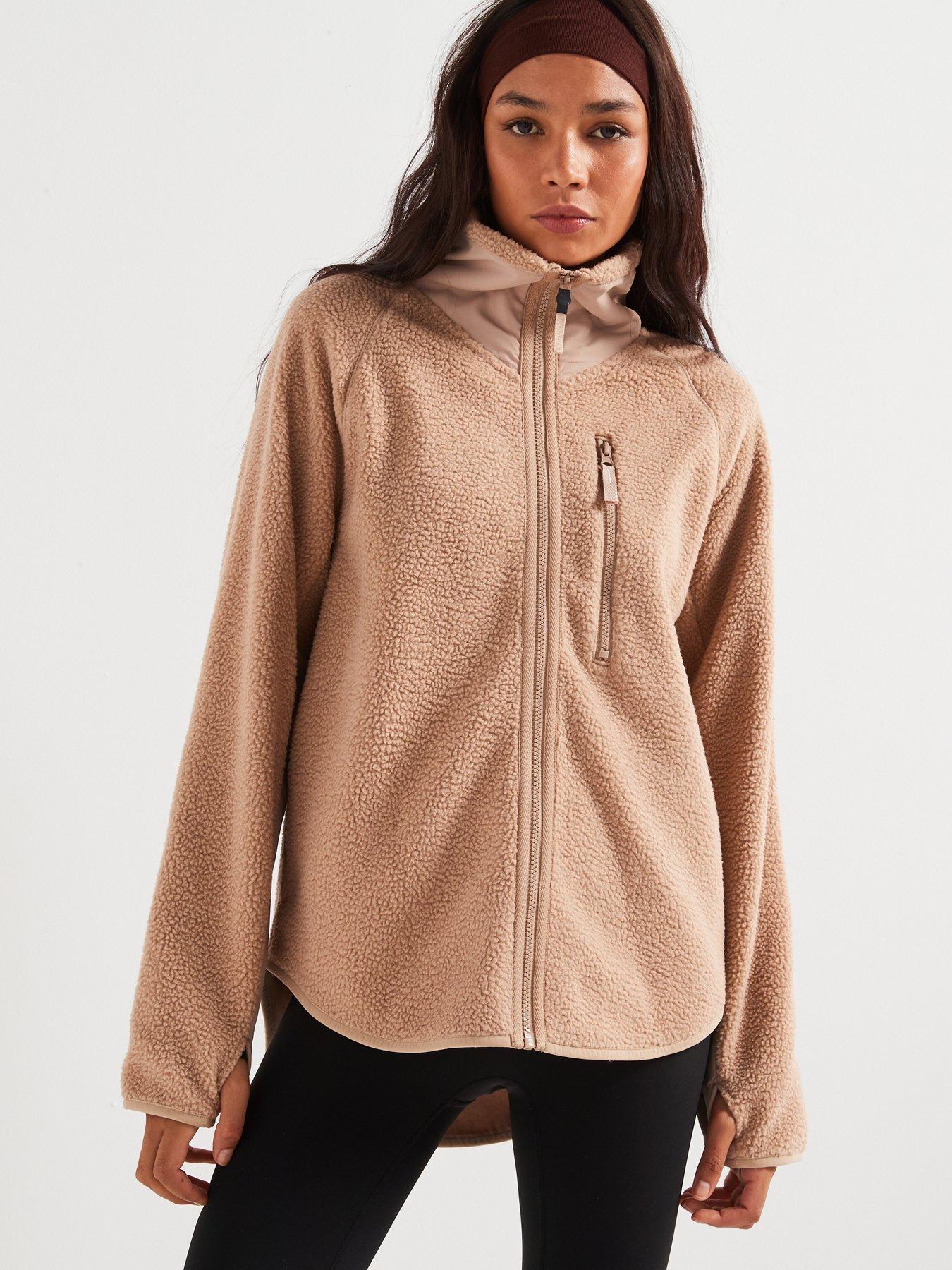 v-by-very-zip-through-collar-contrast-sleeve-sherpa-fleece-browndetail