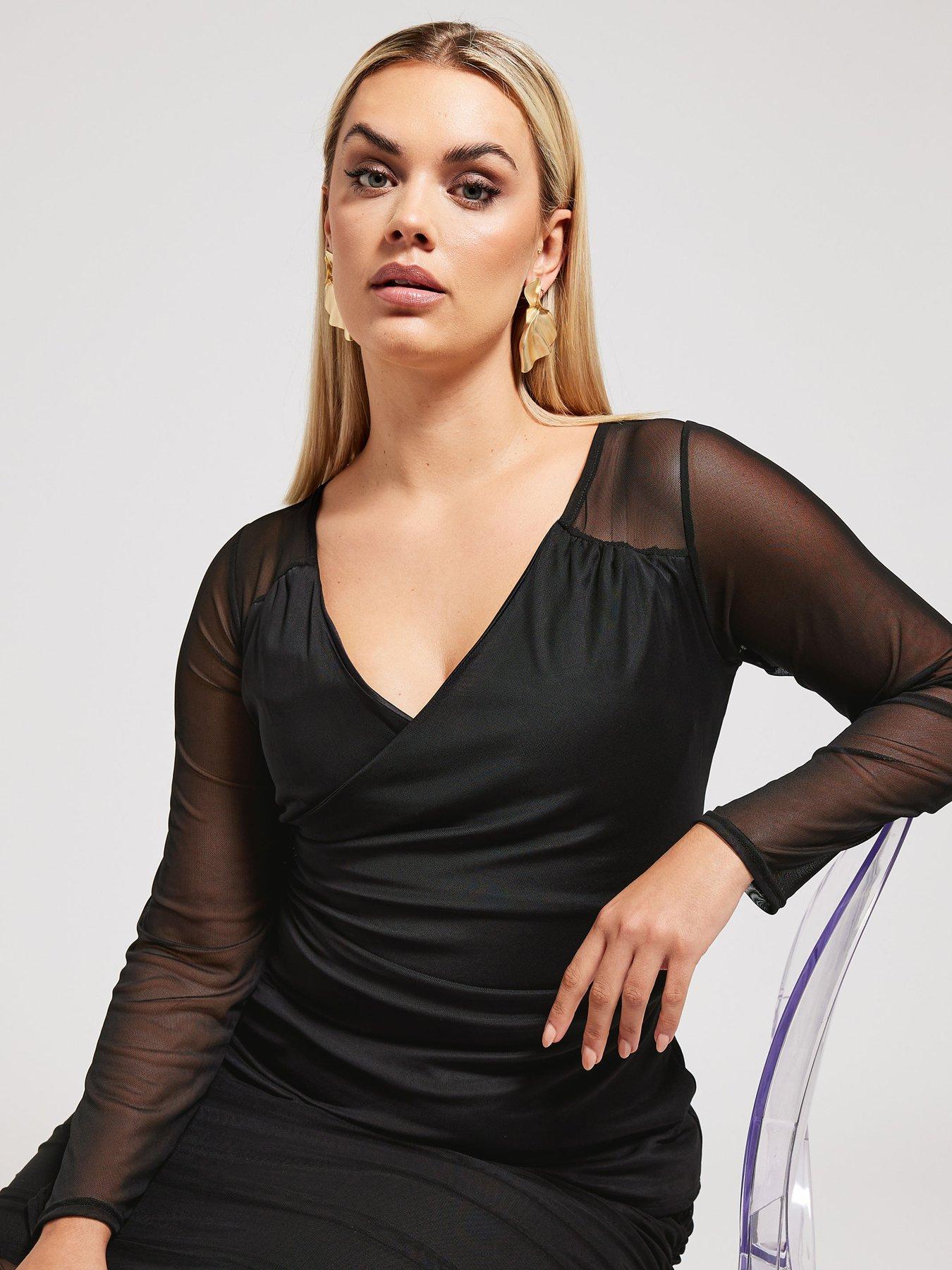 yours-gathered-mesh-wrap-top-blackoutfit