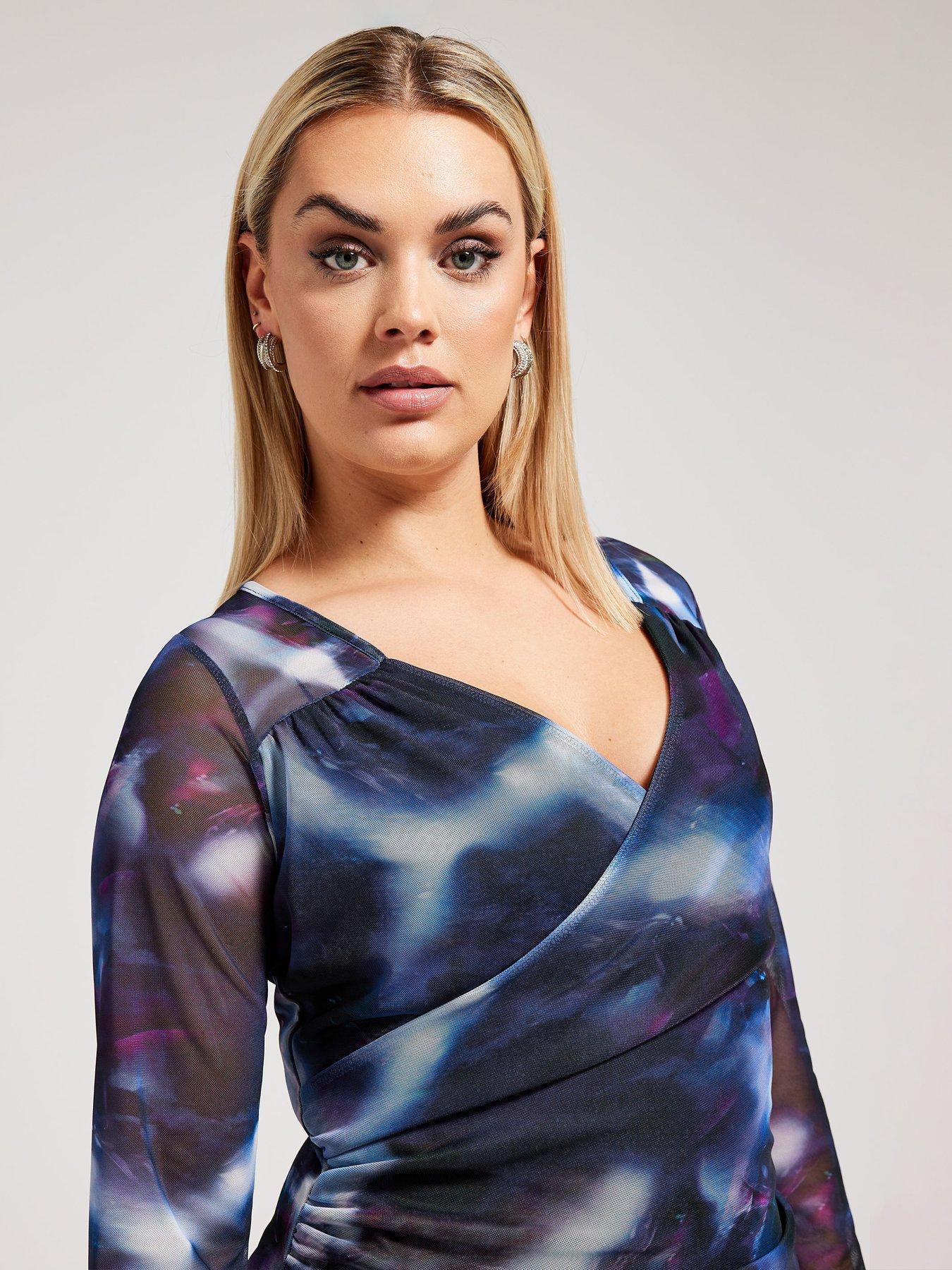 yours-abstract-gathered-mesh-wrap-top-purplemultioutfit