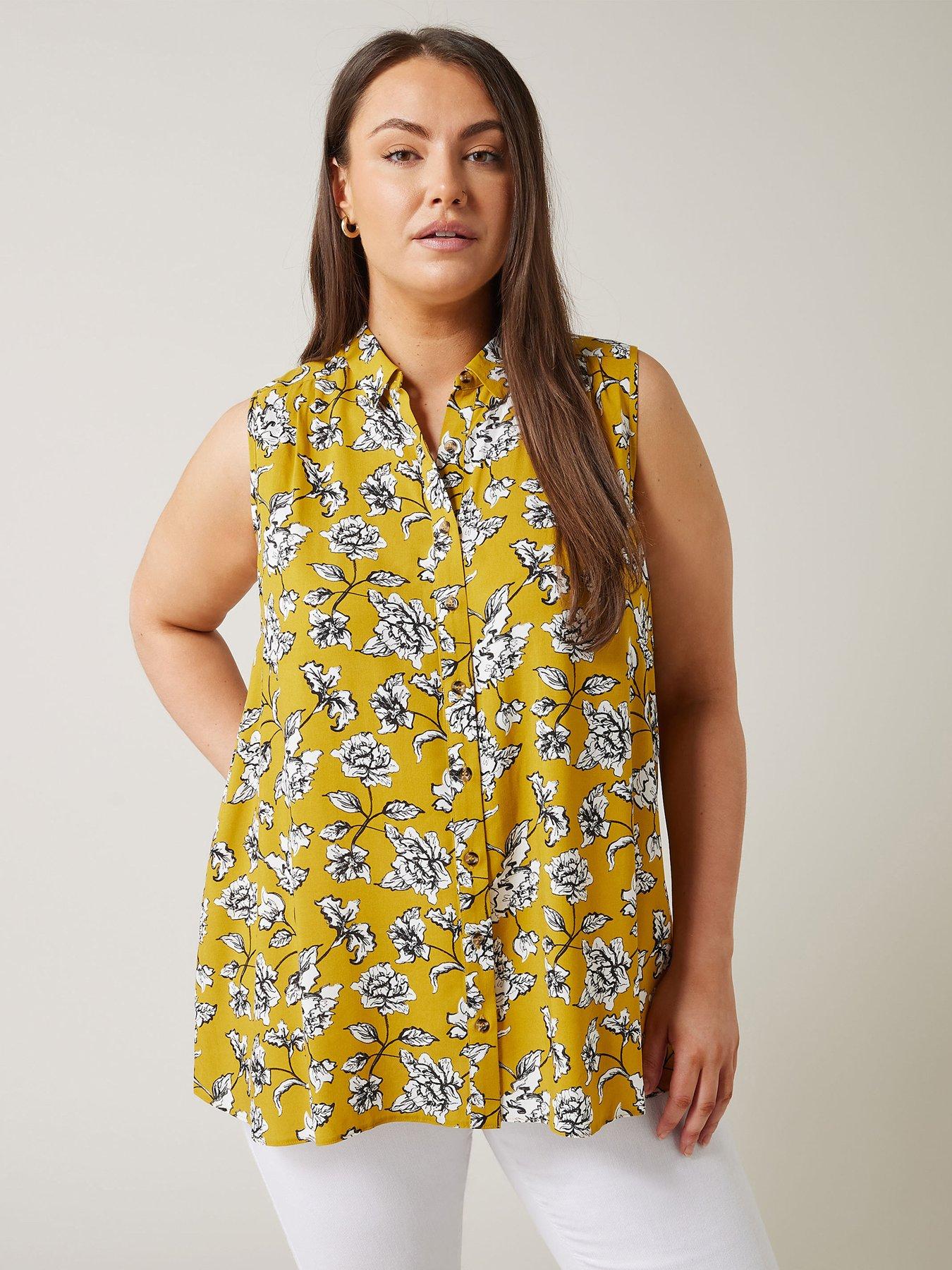 evans-button-through-sleeveless-blouse-yellow