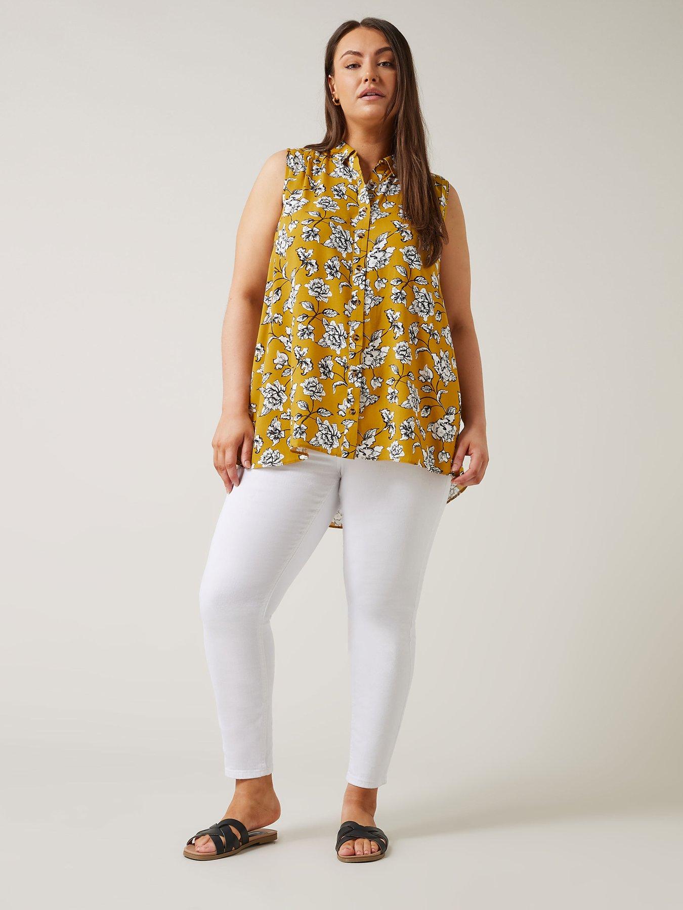 evans-button-through-sleeveless-blouse-yellowback