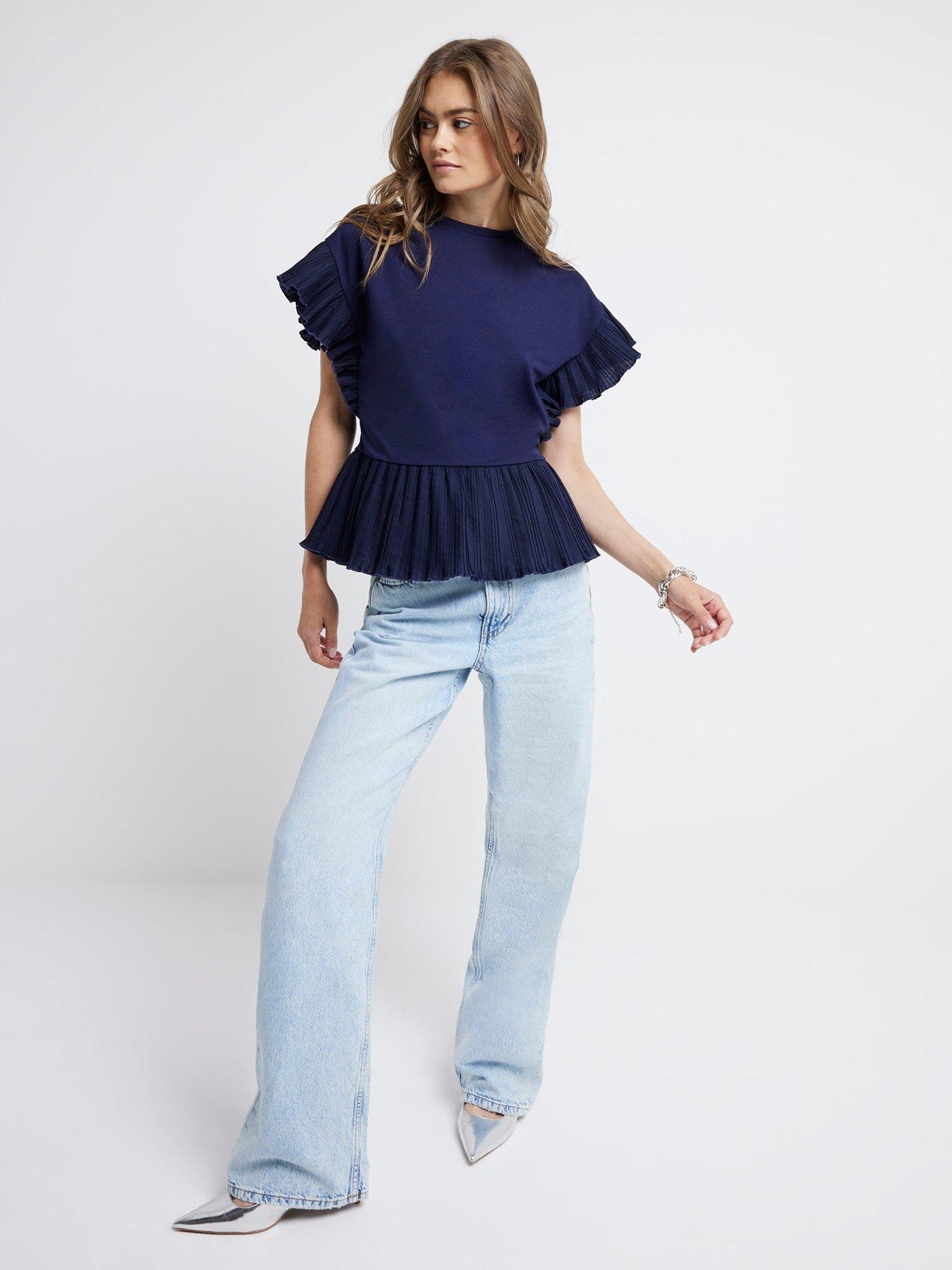 river-island-pleated-hem-t-shirt-navyback