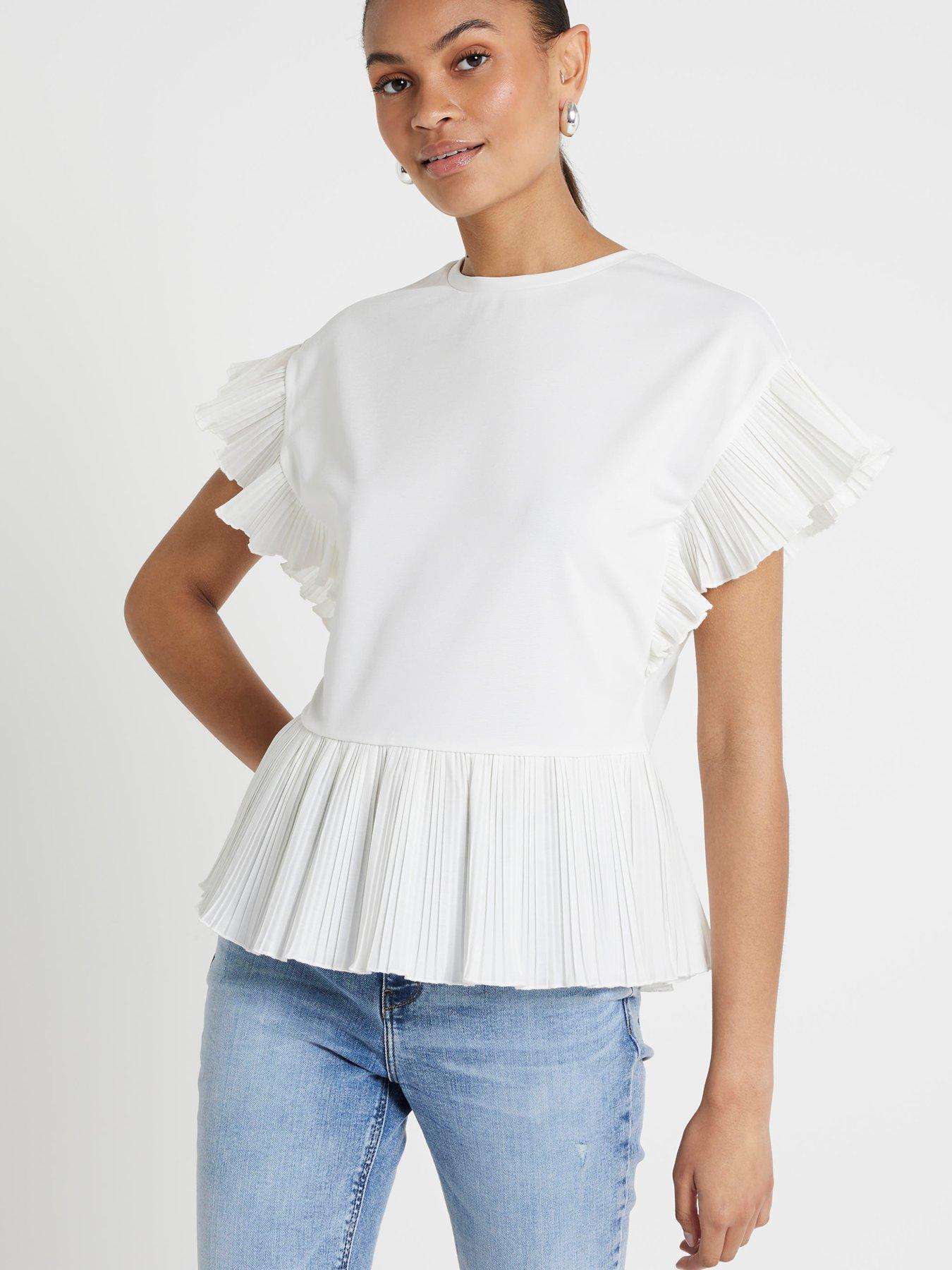 river-island-pleated-hem-t-shirt-cream