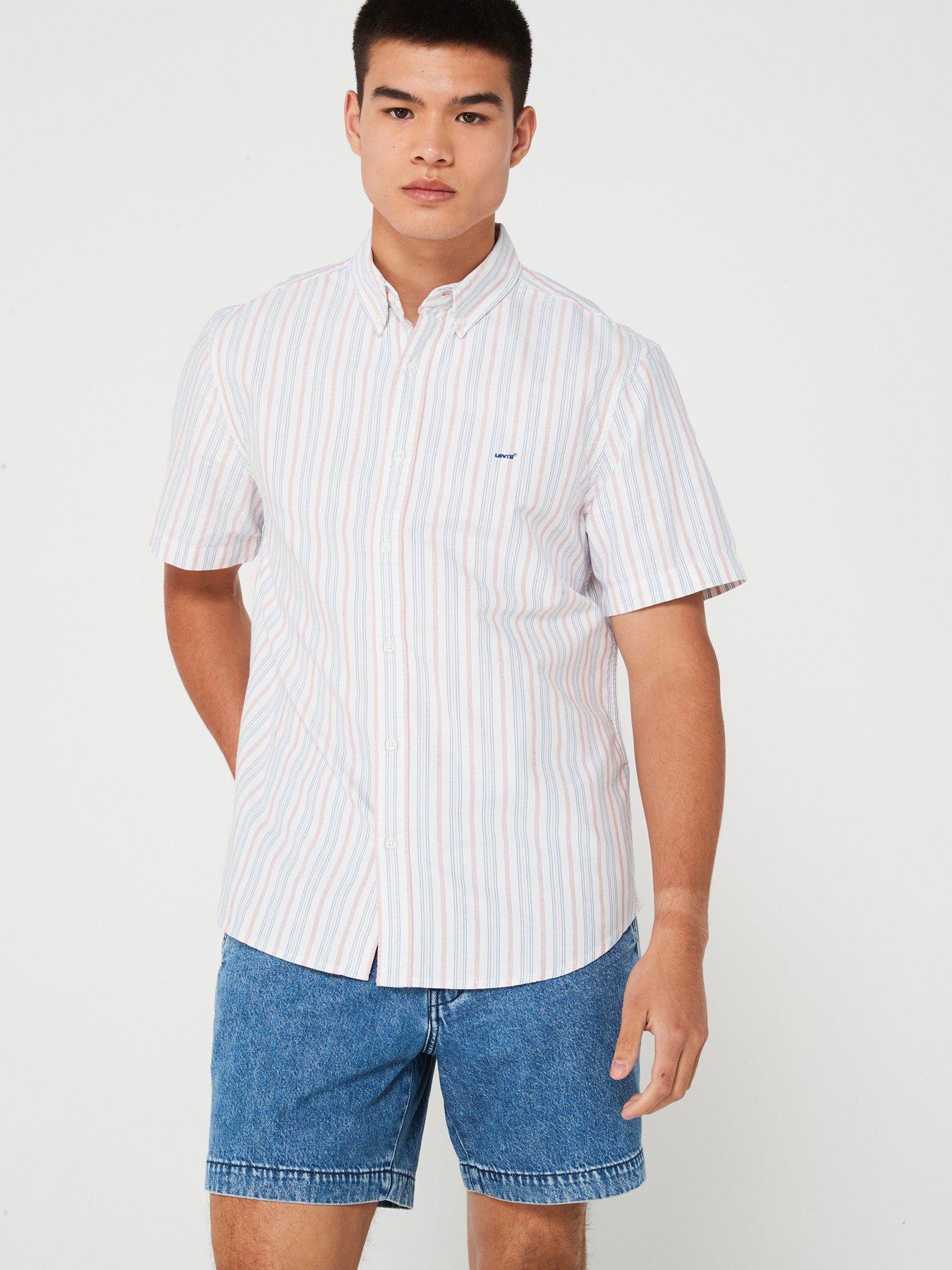 levis-short-sleeve-stripe-button-down-shirt-whiteoutfit