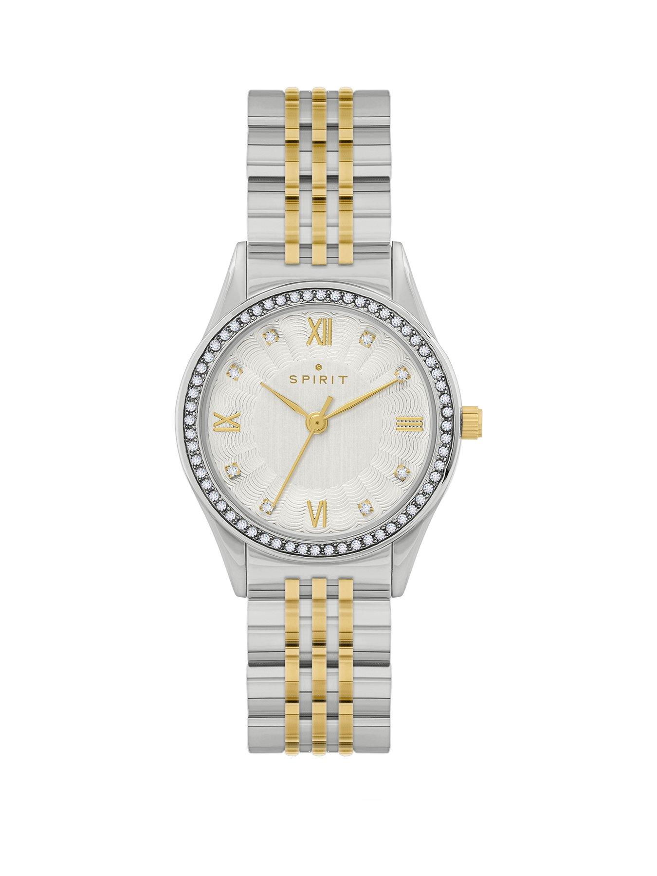 Spirit Spirit Ladies Polished Pale Gold  &  Silver Stone Bezel Bracelet Watch
