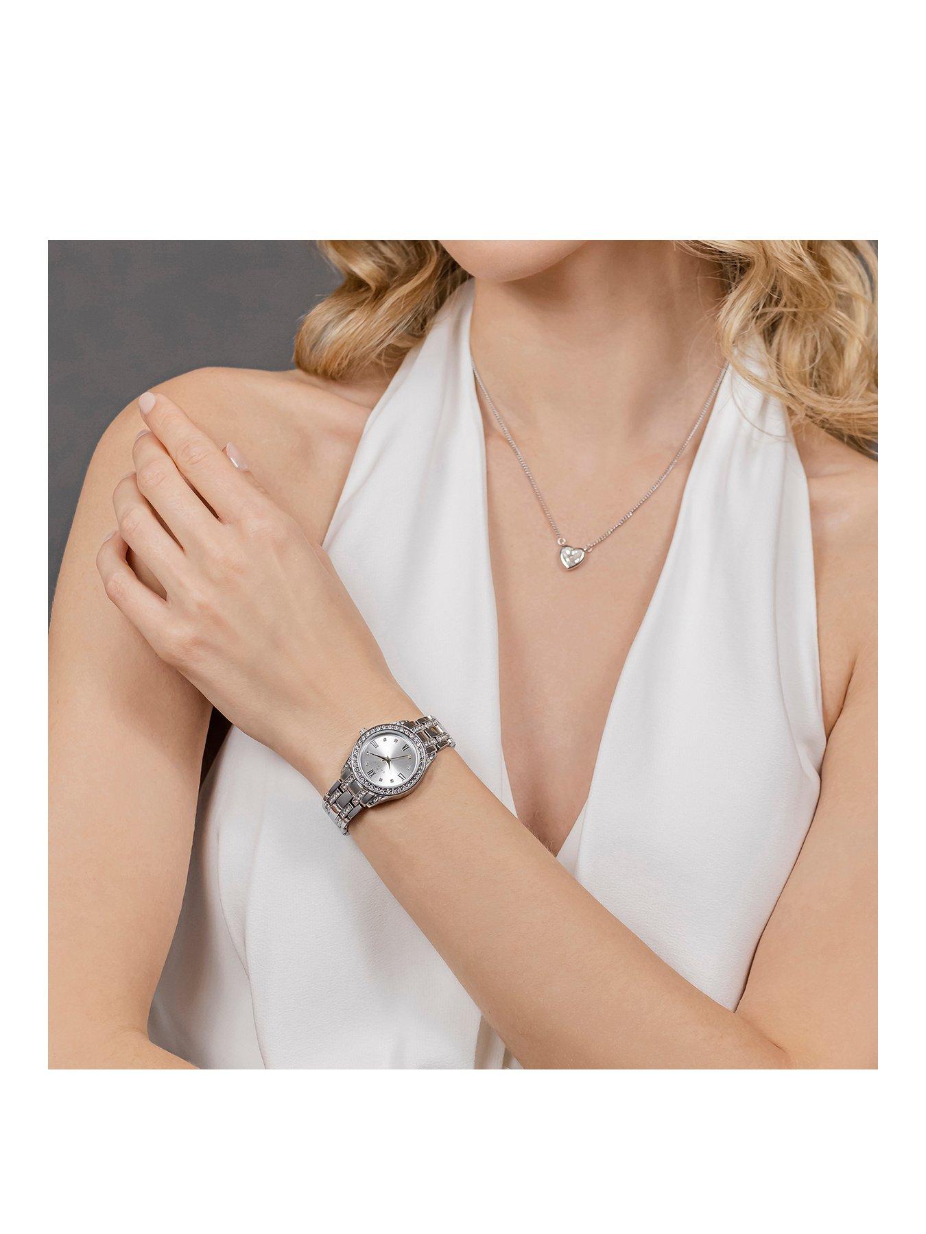 spirit-spirit-ladies-polished-silver-bracelet-watch-amp-heart-shaped-stone-chain-necklace-setstillFront