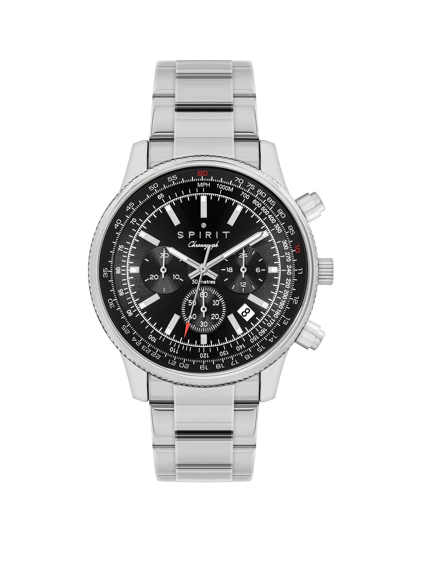 undefined Spirit Gents Polished Silver Serrated Bezel Chronograph watch