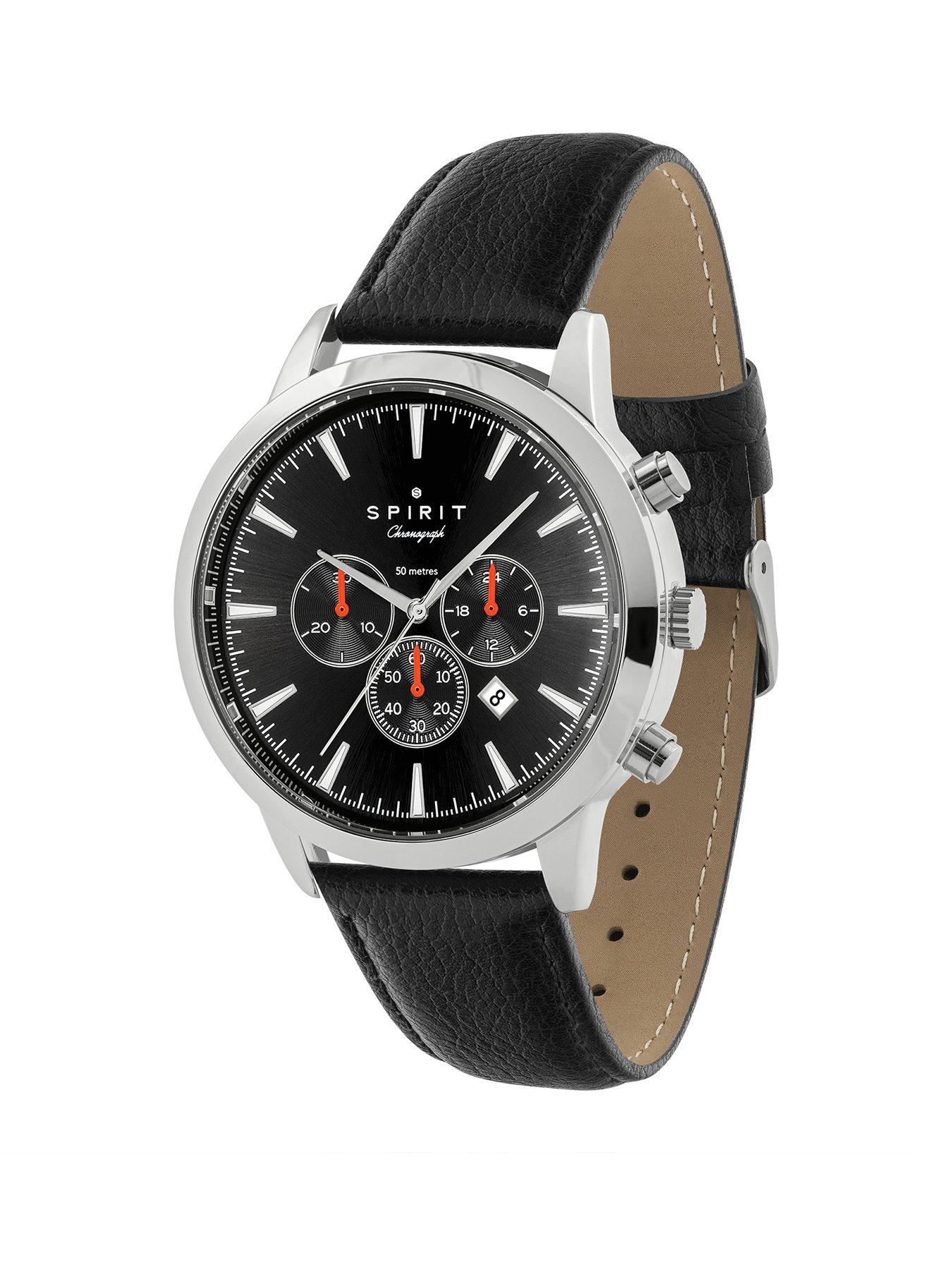 spirit-spirit-gents-black-leather-watchstillFront