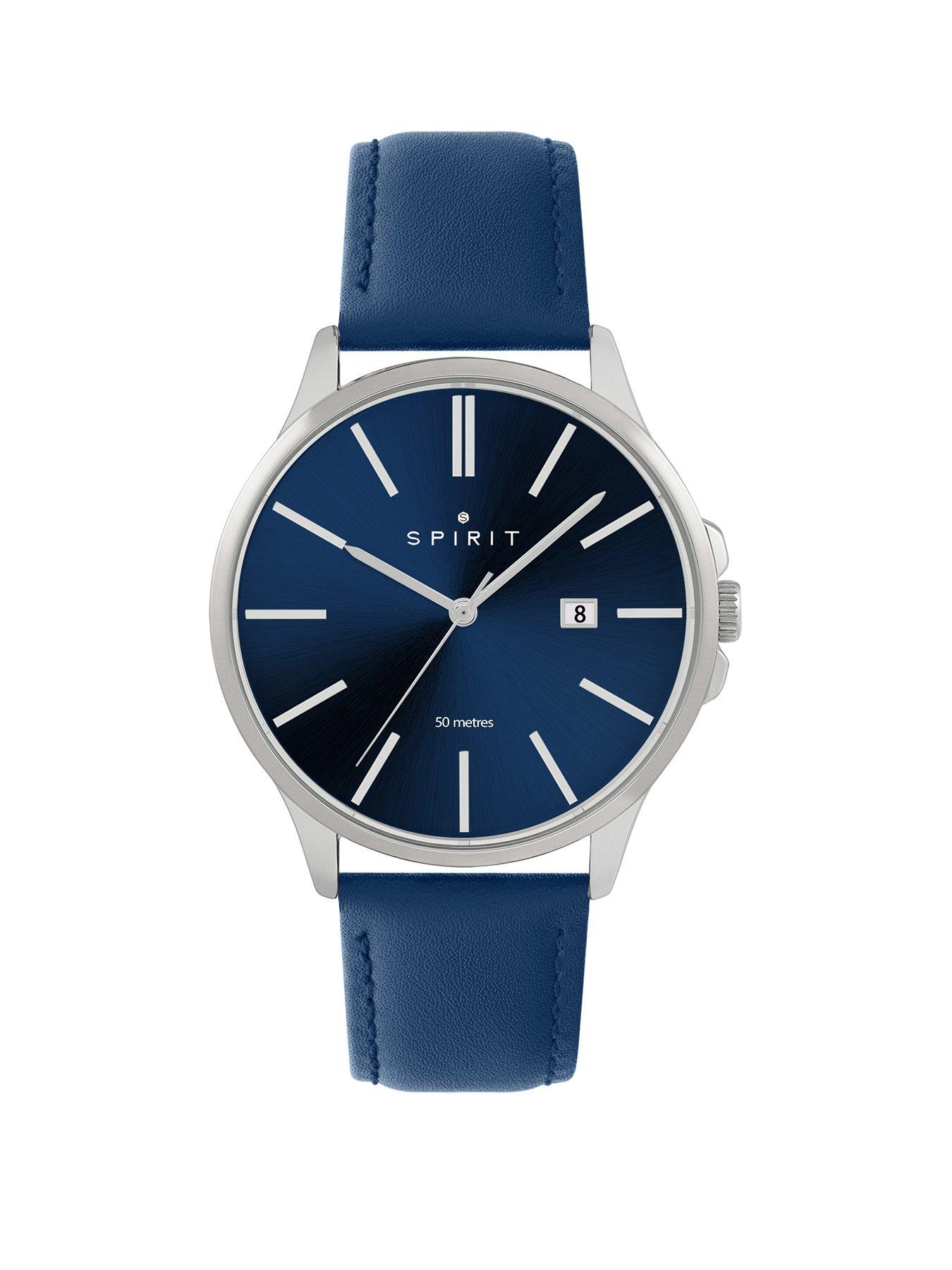 spirit-spirit-gents-classic-polished-silver-leather-watch-in-navy