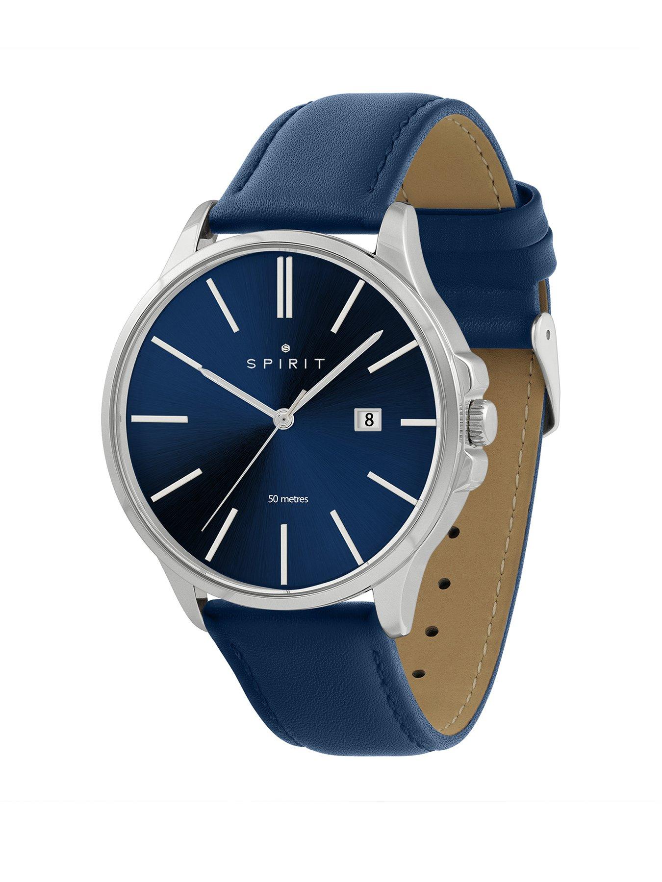 spirit-spirit-gents-classic-polished-silver-leather-watch-in-navystillFront