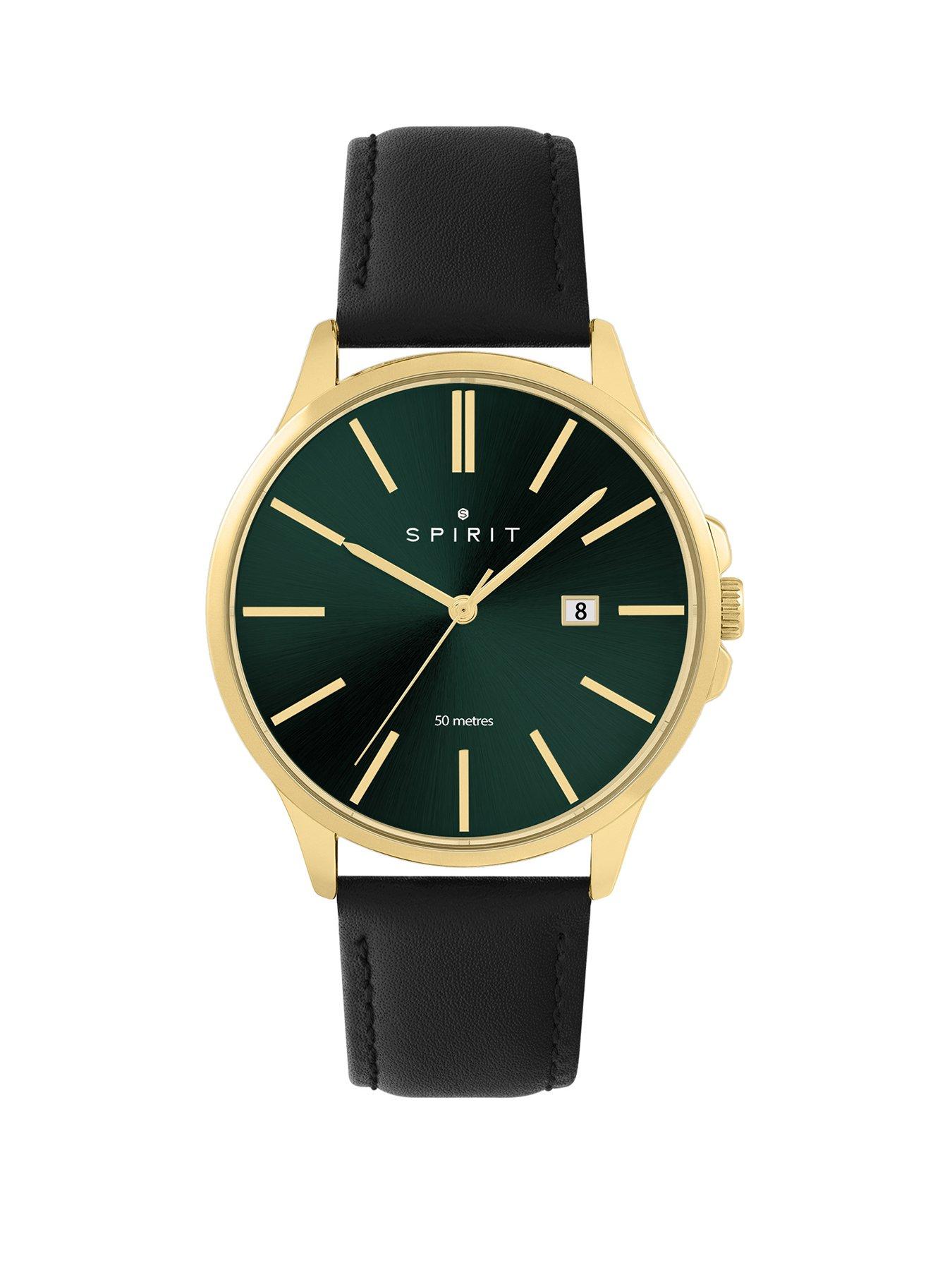 Spirit Spirit Gents Classic Polished Gold Leather Watch in Black