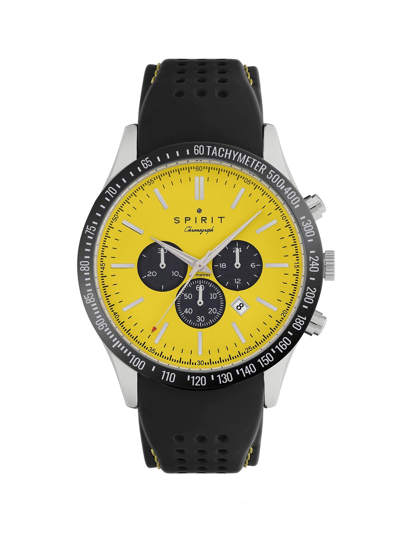 Spirit Spirit Gents Tachymeter Polished Silver Silicone Watch in Black