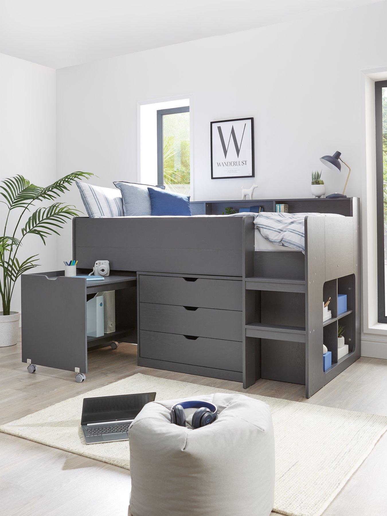 Image of Very Home Aspen Mid Sleeper Bed with Desk, Drawers, Shelving and Mattress Offer (Buy  &  SAVE!)