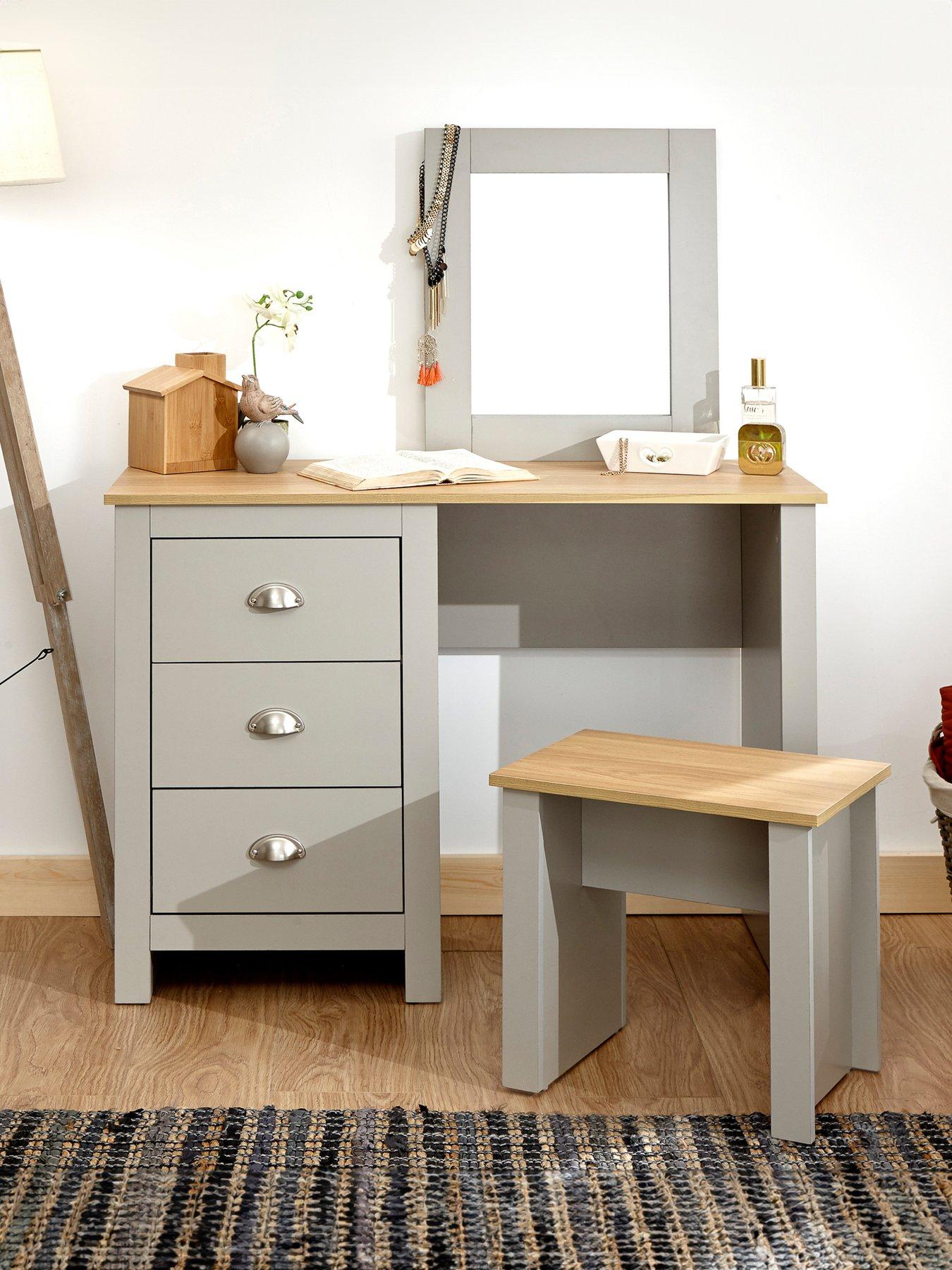 undefined Lancaster Dressing Table, Mirror and Stool Set - Cream/Oak