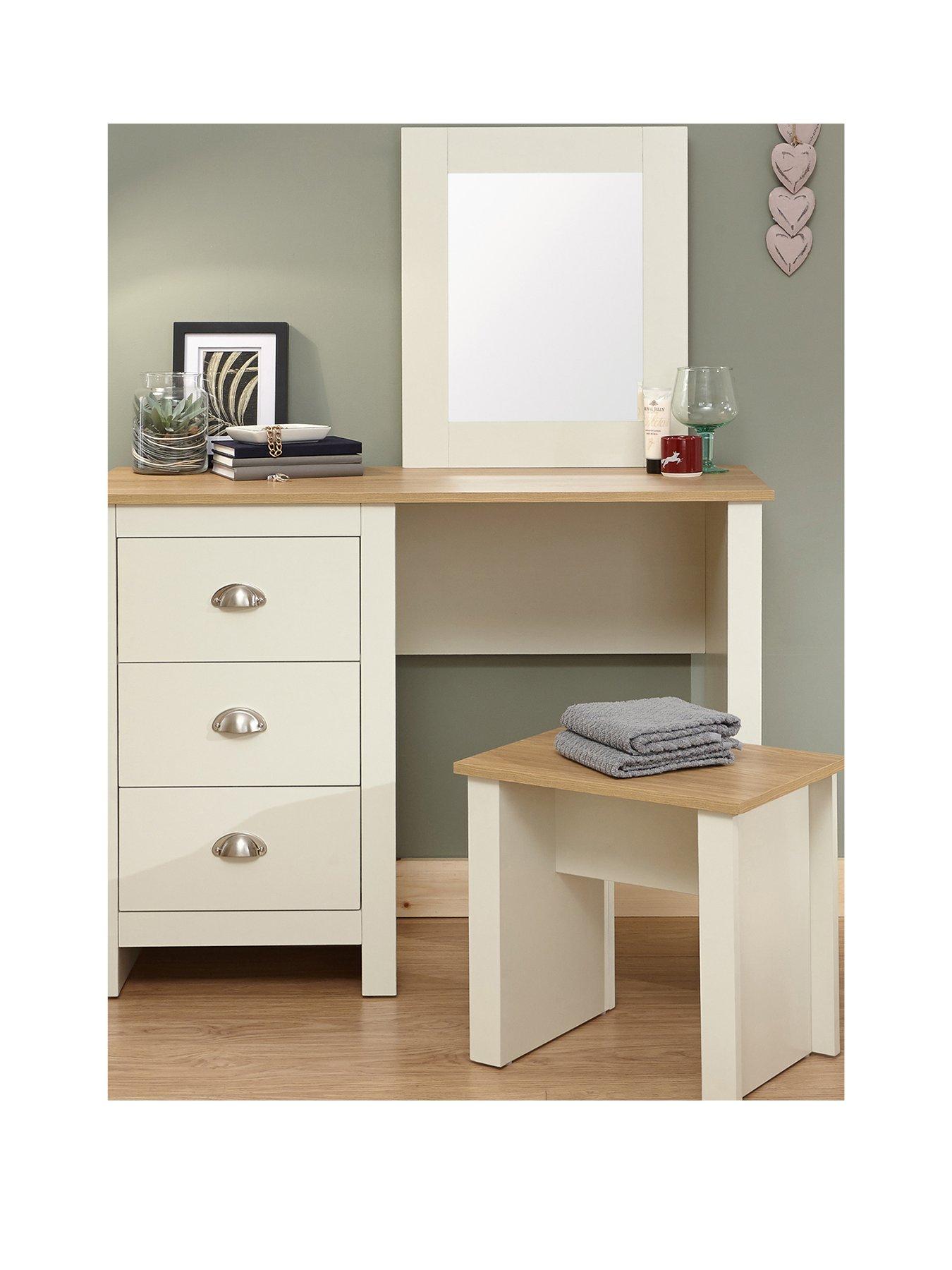 Image 1 of 5 of GFW Lancaster Dressing Table, Mirror and Stool&nbsp;Set - Cream/Oak