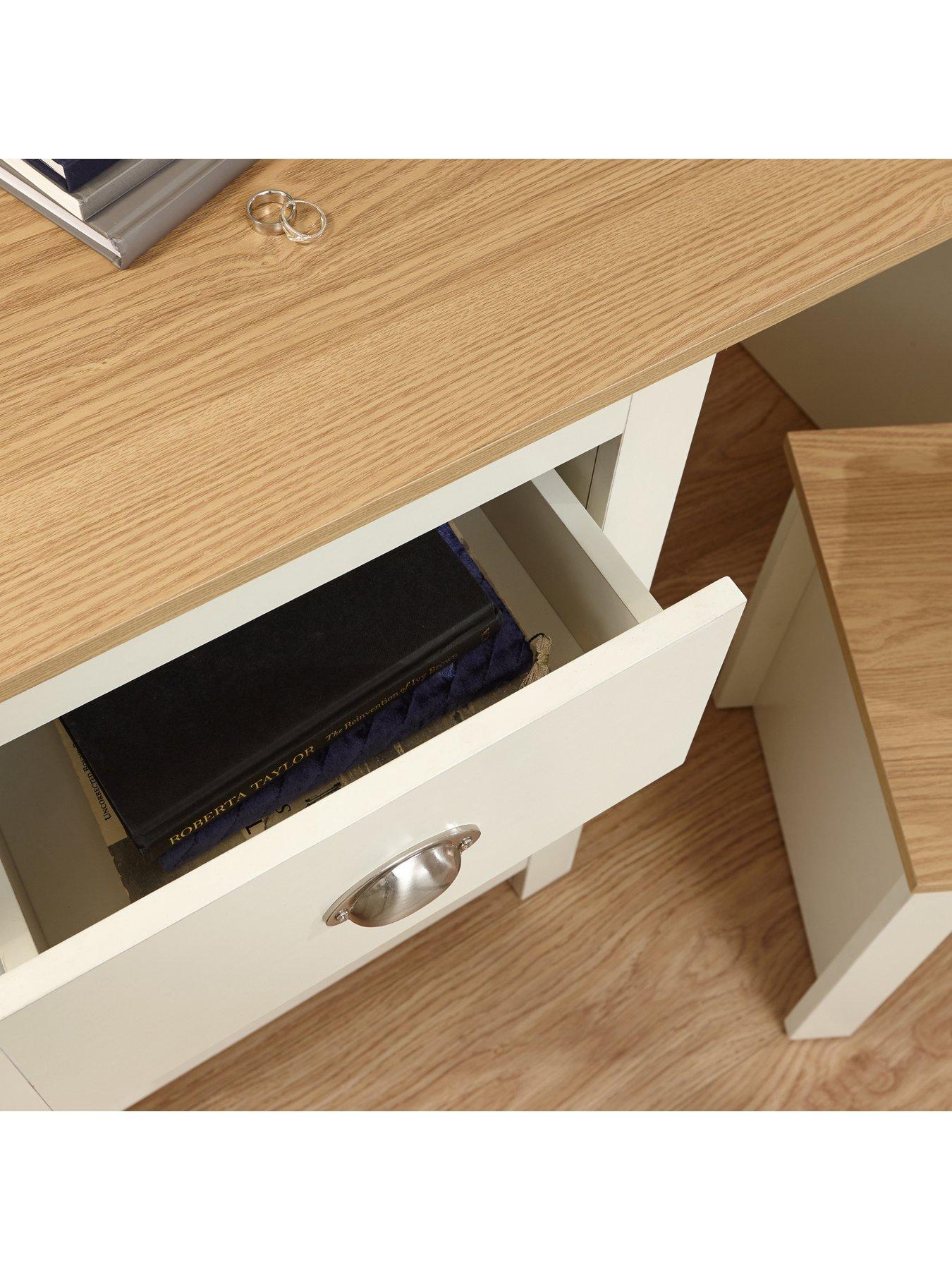 Image 2 of 5 of GFW Lancaster Dressing Table, Mirror and Stool&nbsp;Set - Cream/Oak
