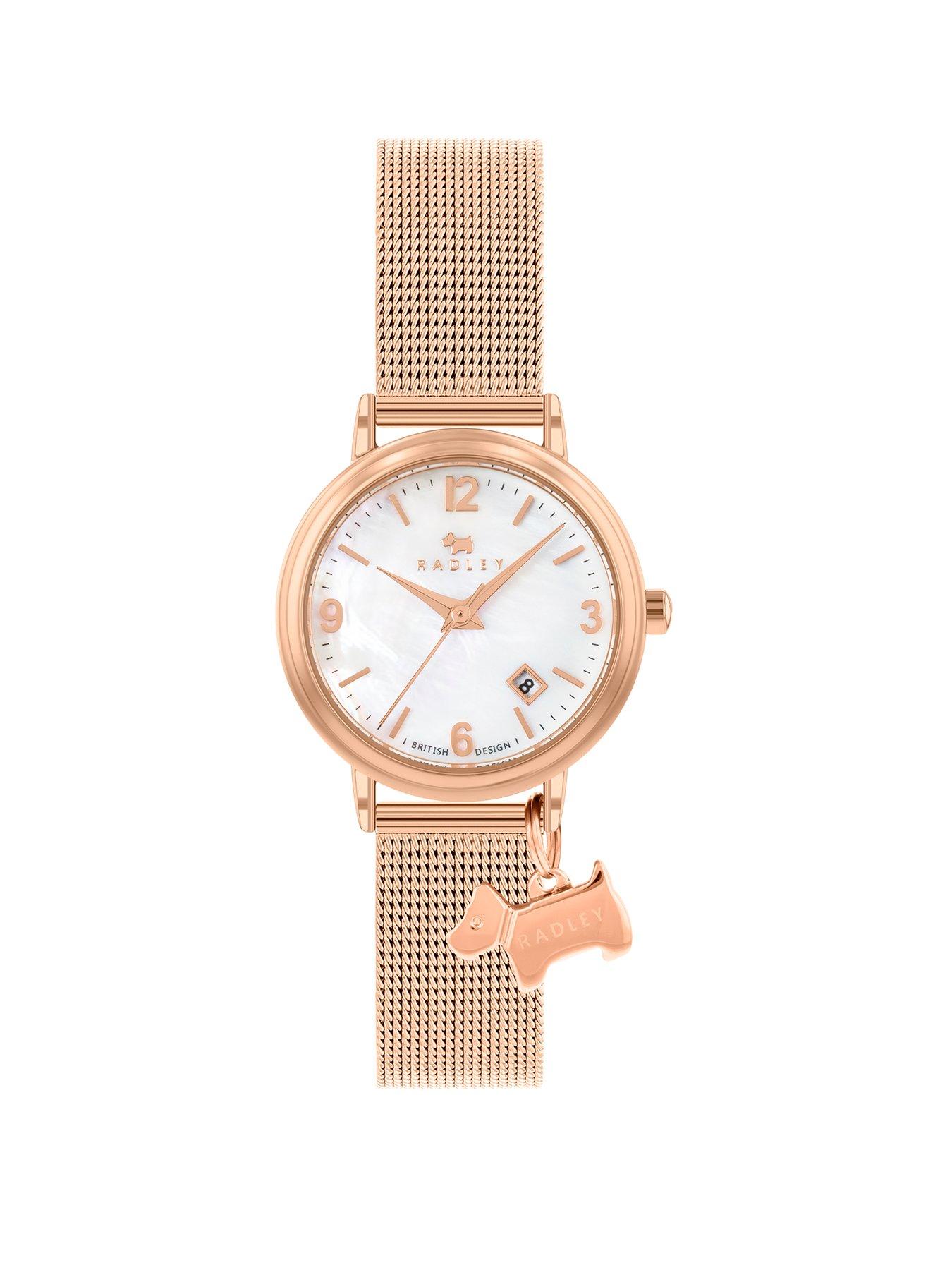 Radley Radley Ladies Rose Gold Plated Mesh Bracelet with Dog Charm Watch