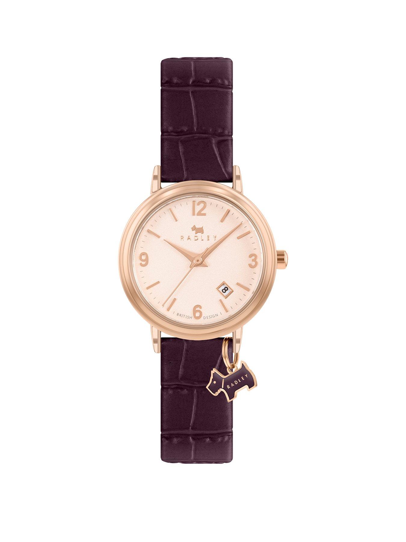 Image 1 of 4 of Radley Radley Ladies Aubergine Stepped Bezel Rose Gold Plated Strap Watch