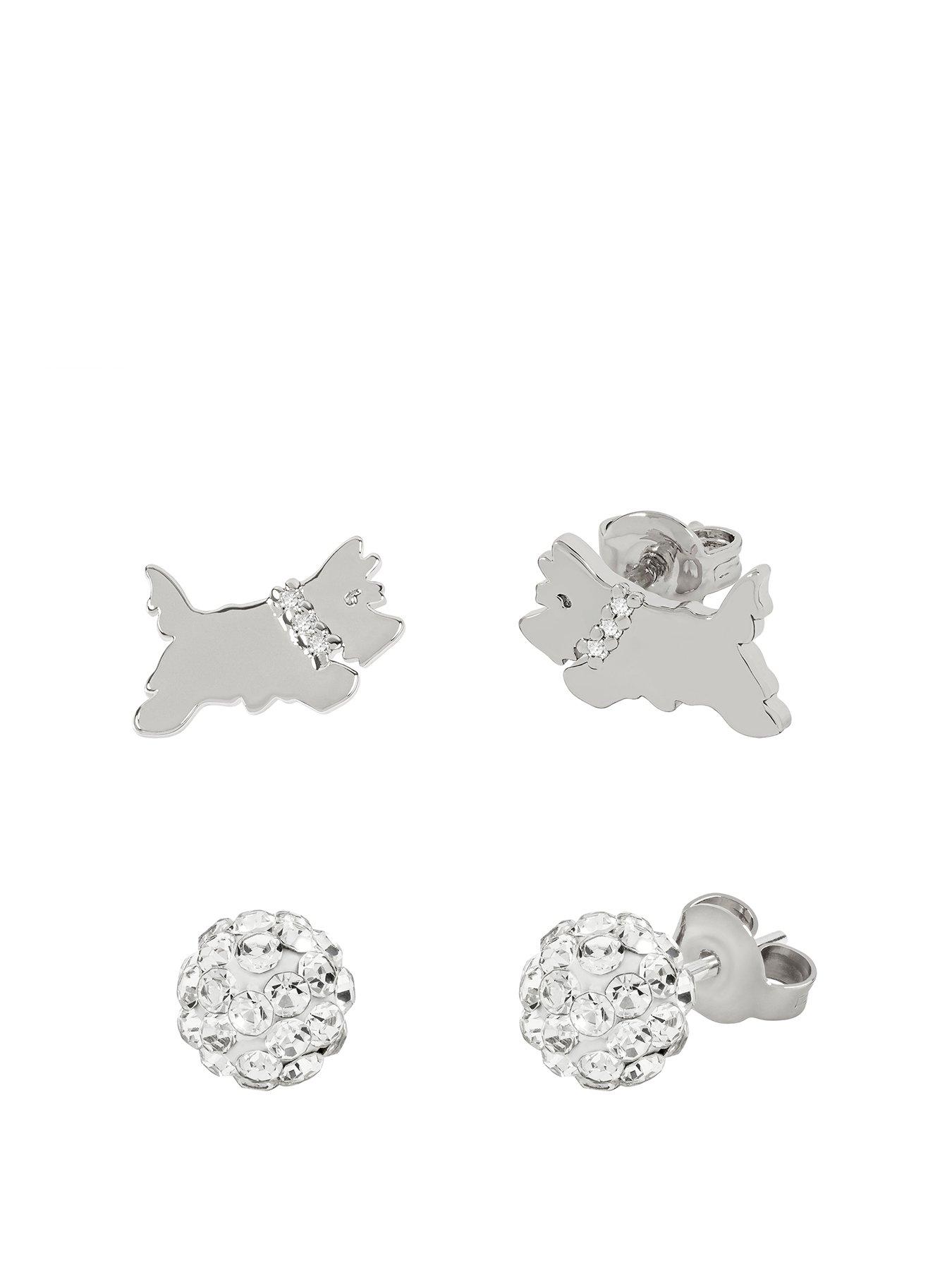 radley-radley-rocks-ladies-silver-plated-clear-stone-set-fireball-and-jumping-dog-twin-pack-earrings