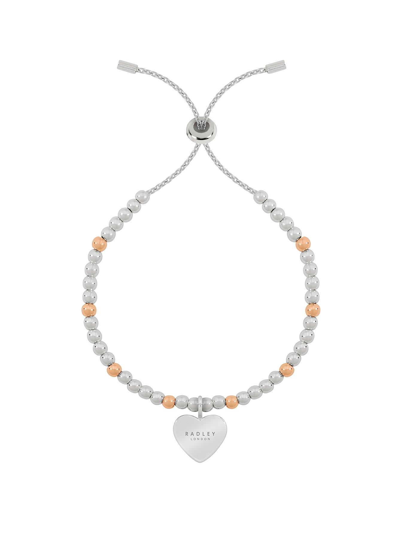 Radley Radley Love Letters Ladies Silver Plated Friendship Bracelet with Rose Gold Plated Balls and Etched Heart Pendant