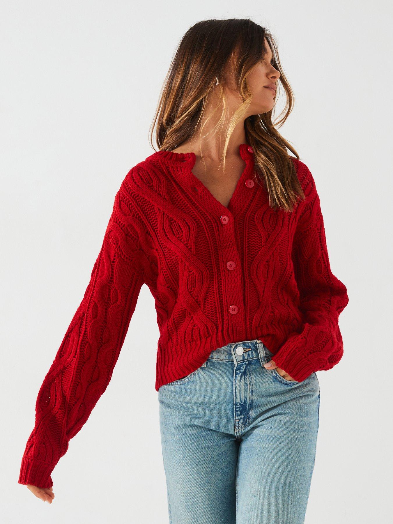 v-by-very-cable-knit-cropped-cardigan-red