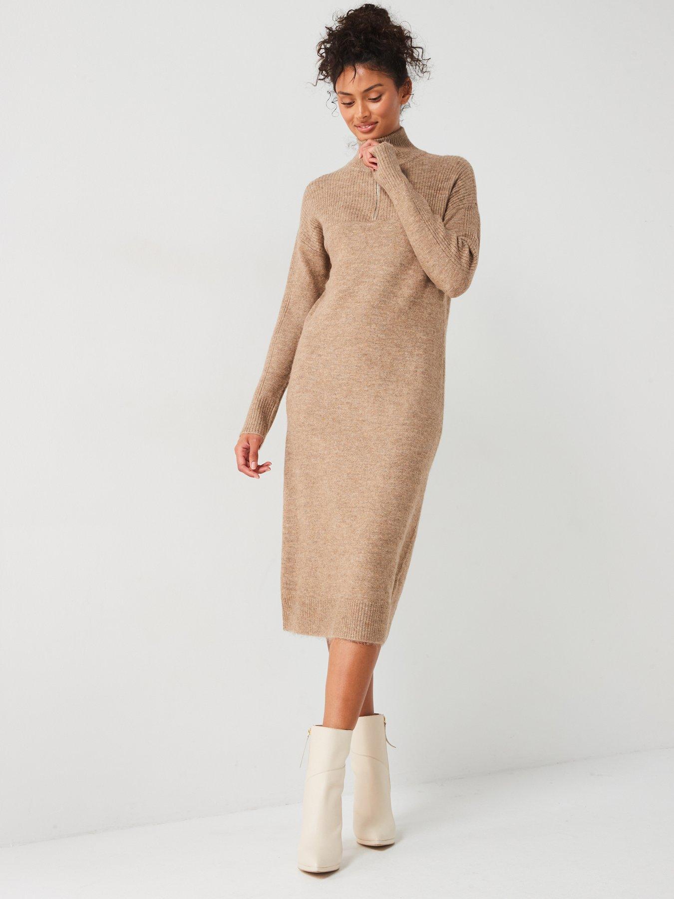 everyday-knitted-quarter-zip-midi-dress-neutraloutfit