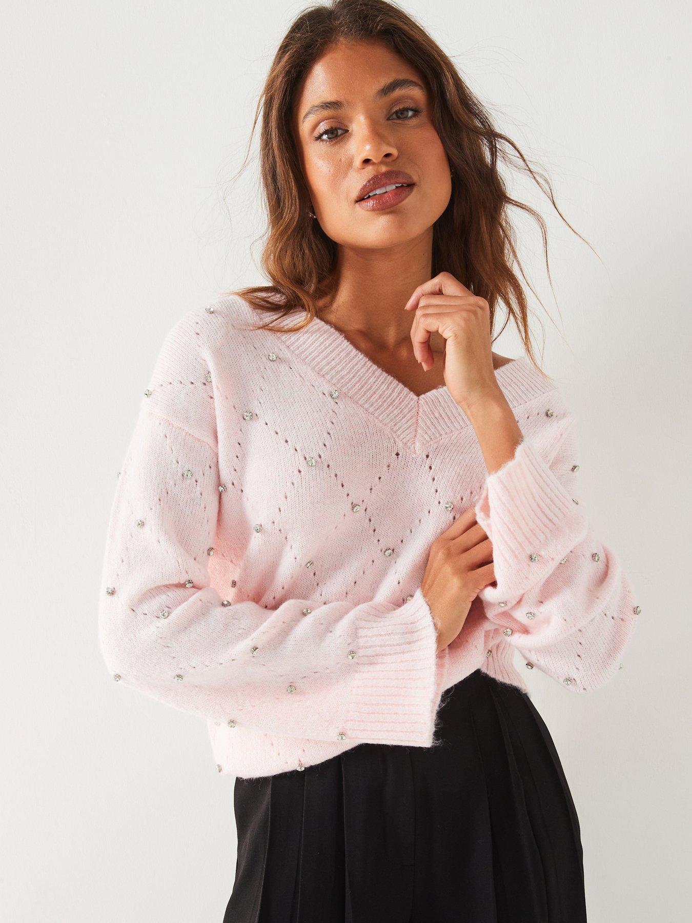 v-by-very-v-neck-embellished-pointelle-jumper-light-pink