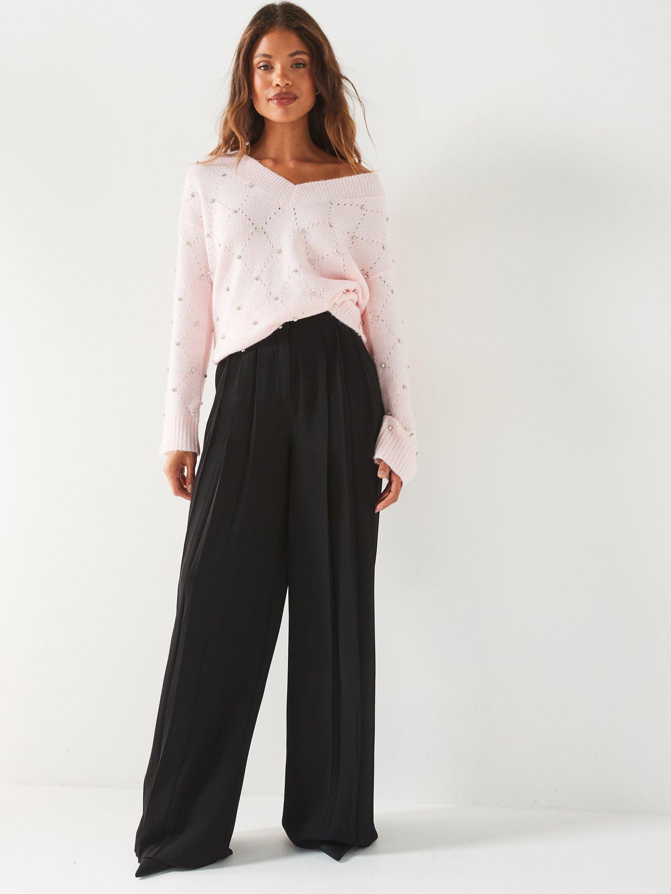 v-by-very-v-neck-embellished-pointelle-jumper-light-pinkdetail