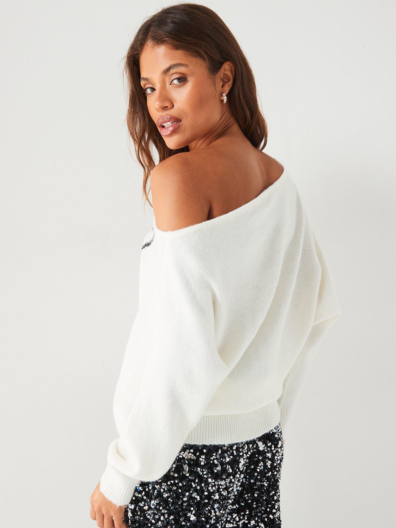 v-by-very-off-the-shoulder-sequin-bow-jumper-ivorystillFront