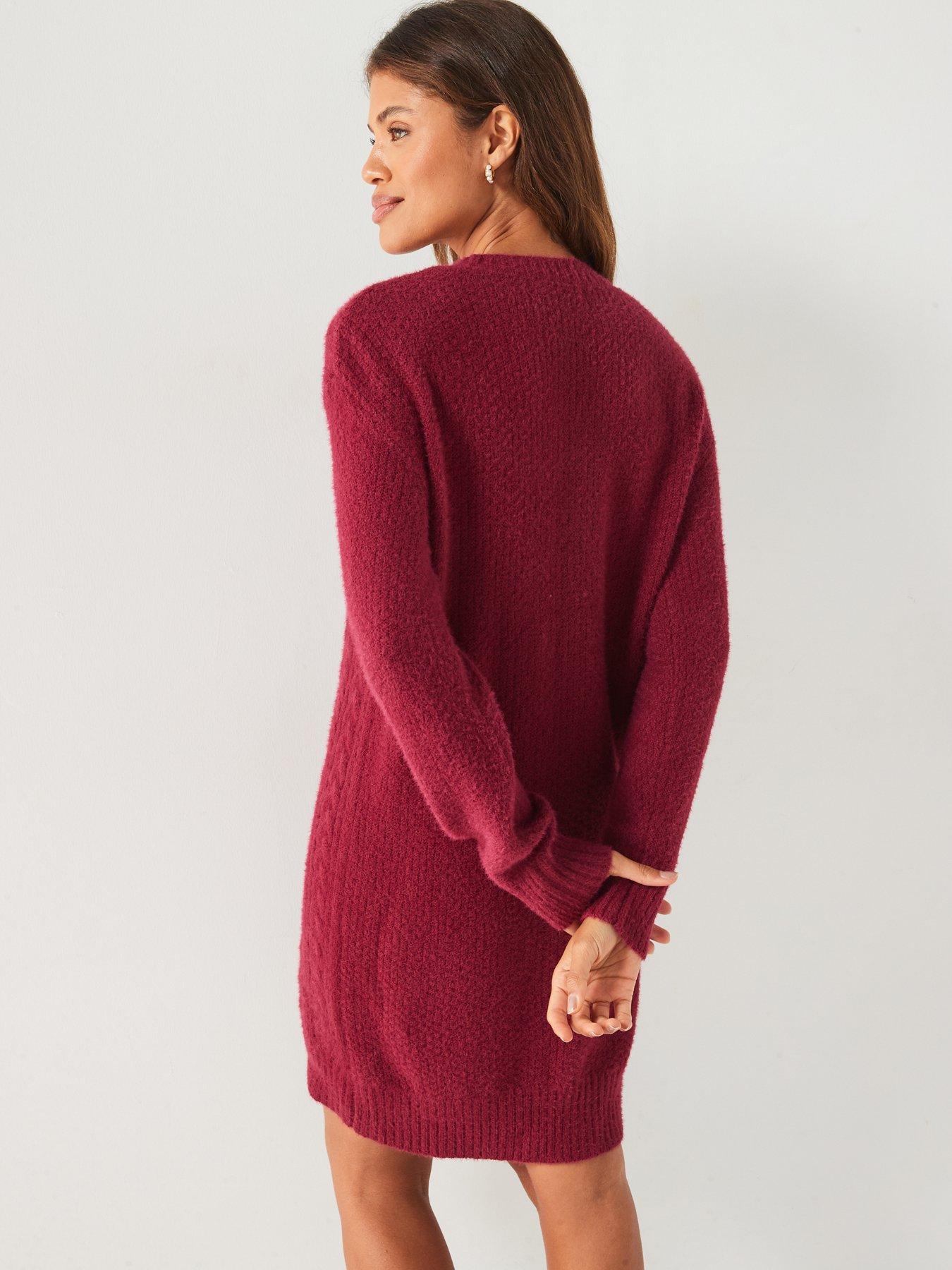 v-by-very-crew-neck-cable-knitted-mini-dress-burgundystillFront